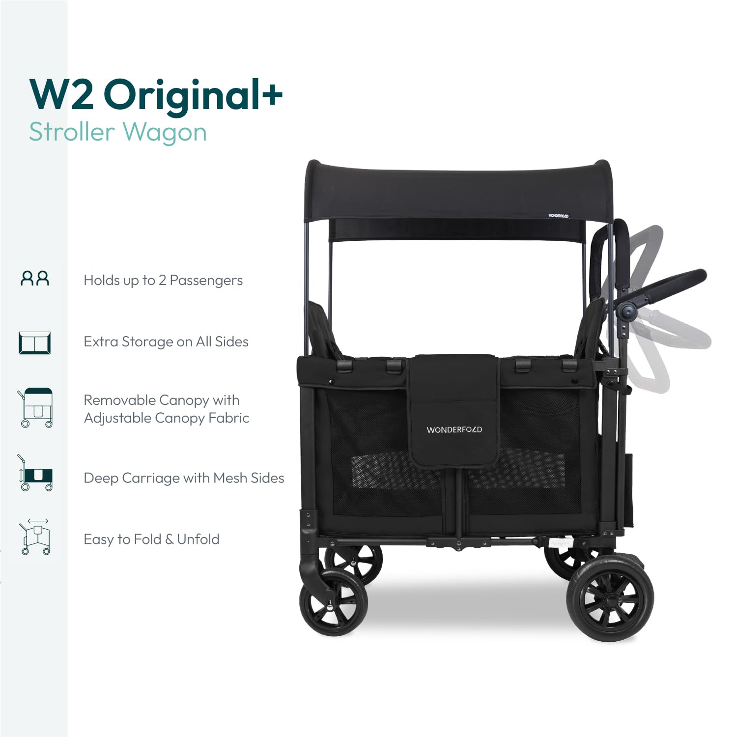 WONDERFOLD W2 Stroller Wagon, 2-Seater, Collapsible, Black
