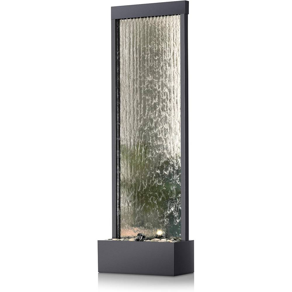 Alpine Mirror Waterfall Fountain with Stones & Lights, 72