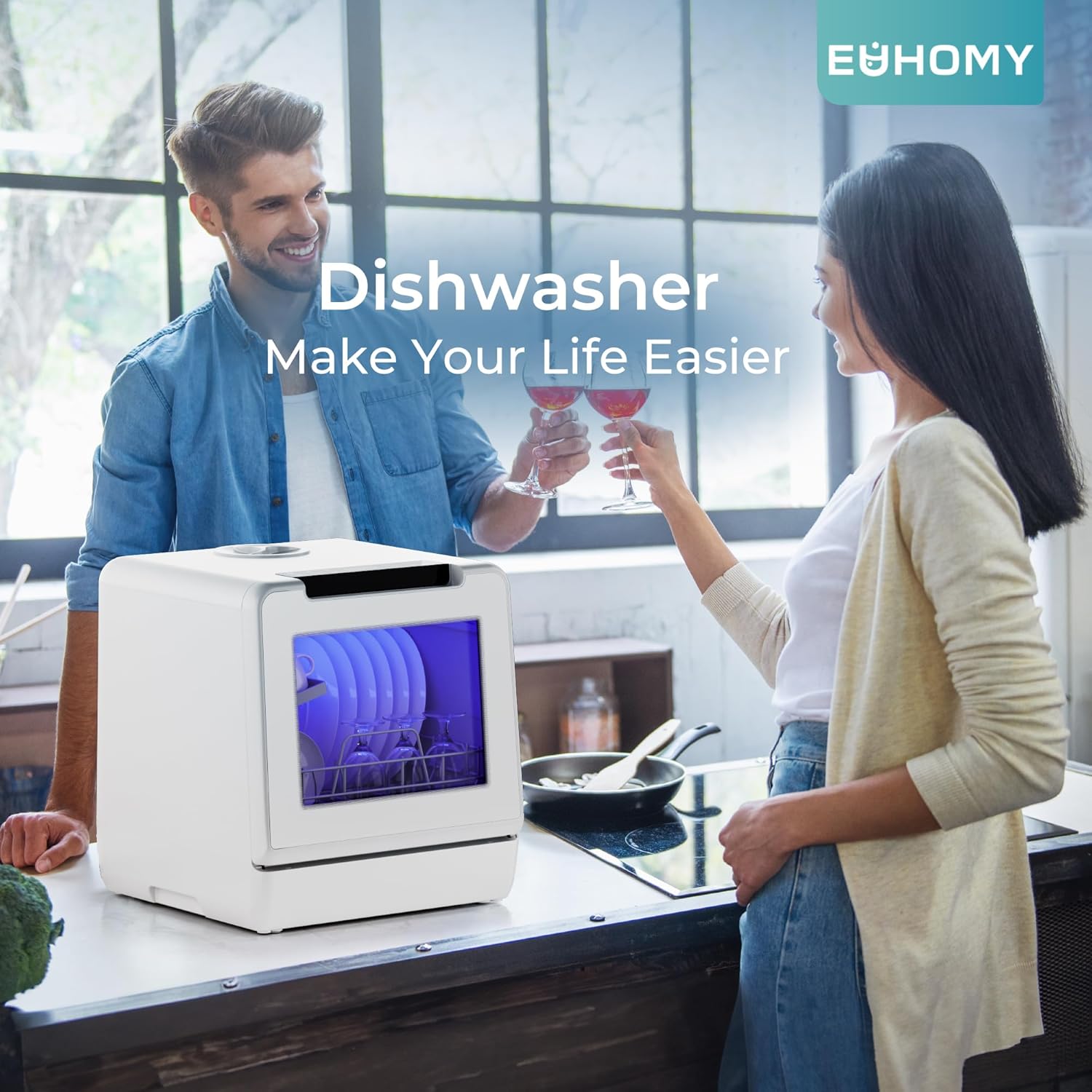 EUHOMY Portable Countertop Dishwasher, 8 Programs, 5L Tank