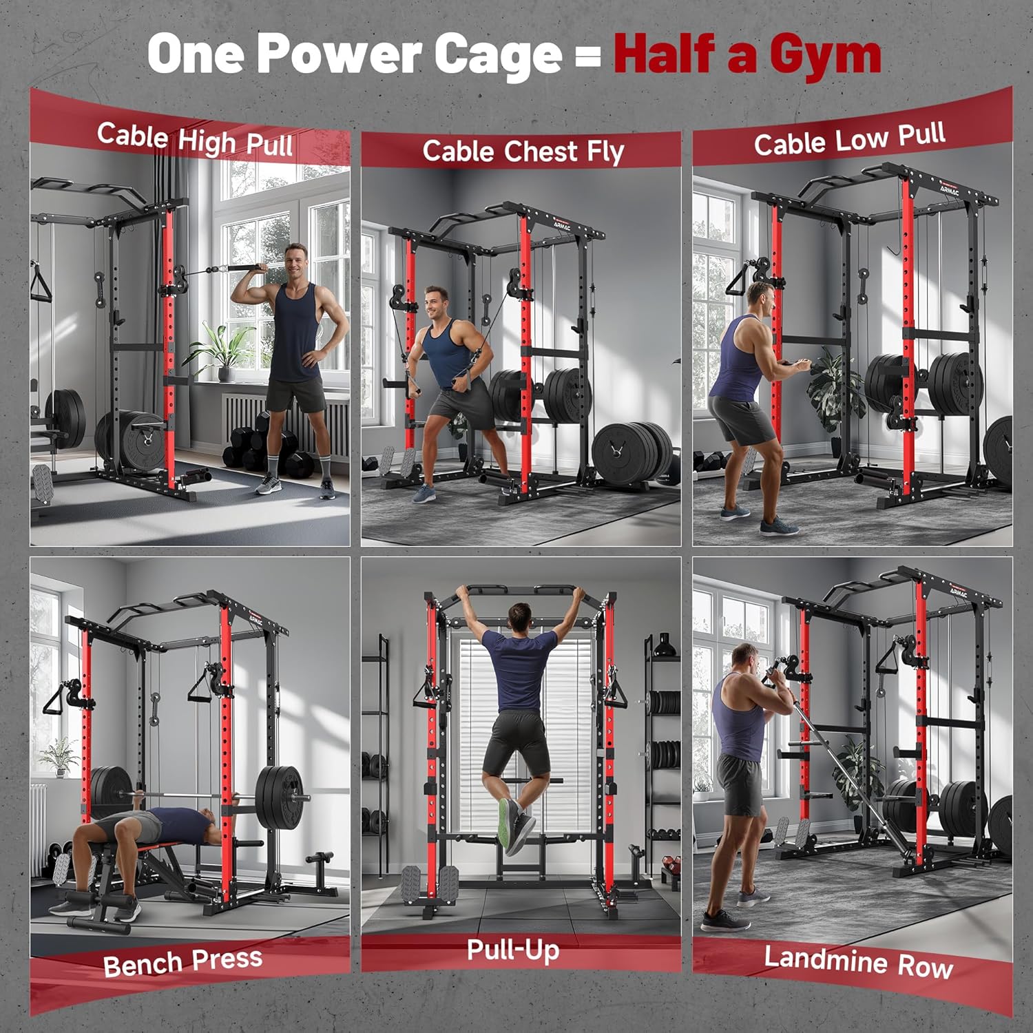 ARMAC Power Cage, 1500lb, Cable Crossover, Home Gym Rack