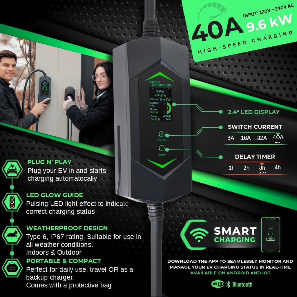 MACH 3 Portable EV Charger, 40A, Level 1&2, NEMA 14-50, 25ft Cable