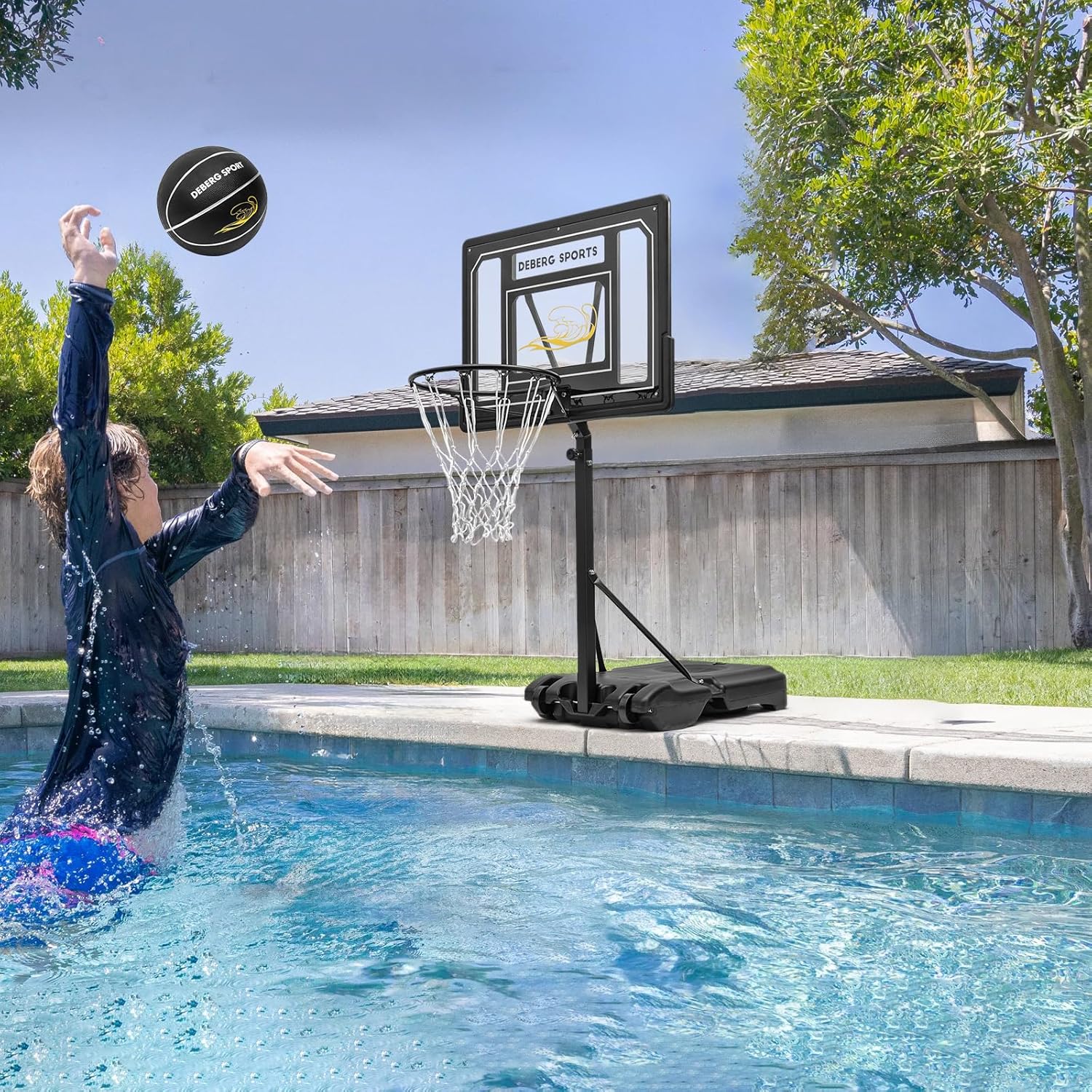 DEBERG Pool Basketball Hoop Set, Adjustable, Shatterproof Backboard