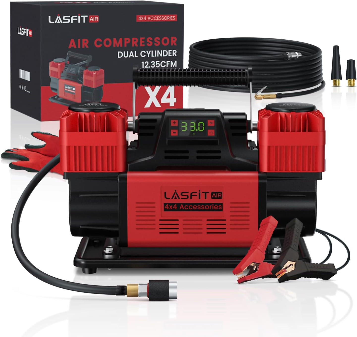 LASFIT X4 Off-Road Air Compressor, Dual Cylinder, Auto Stop, 2025