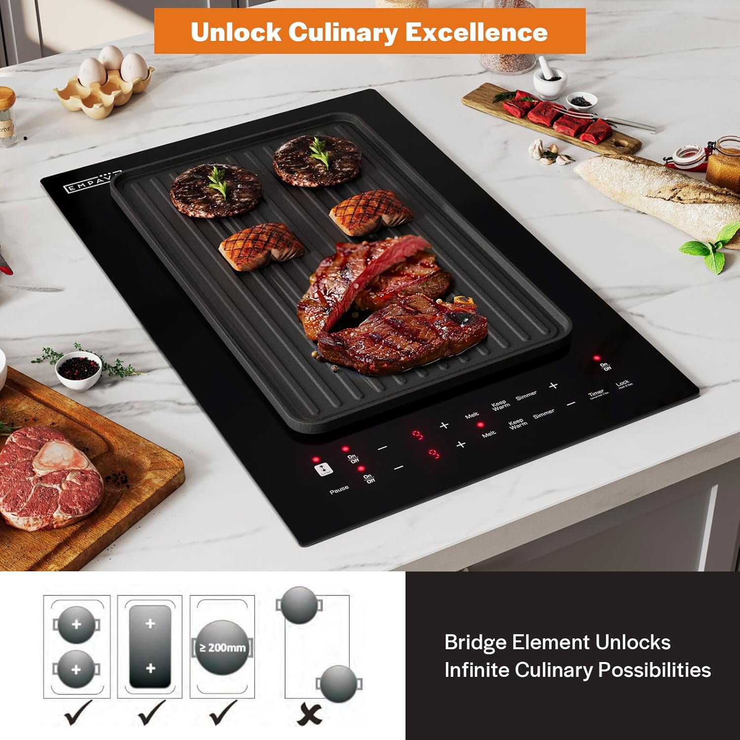Empava Dual Induction Cooktop, 2 Burner, Glass Top, Plug-in