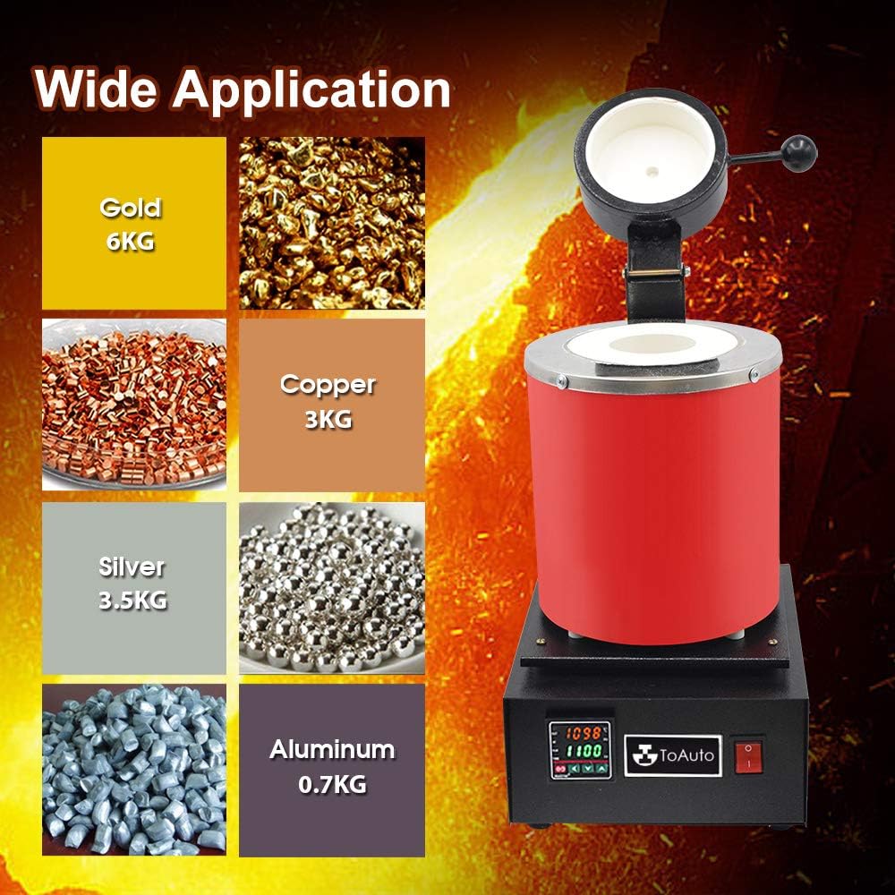 TOAUTO 3KG Gold Melting Furnace, 1400W, Graphite Crucible