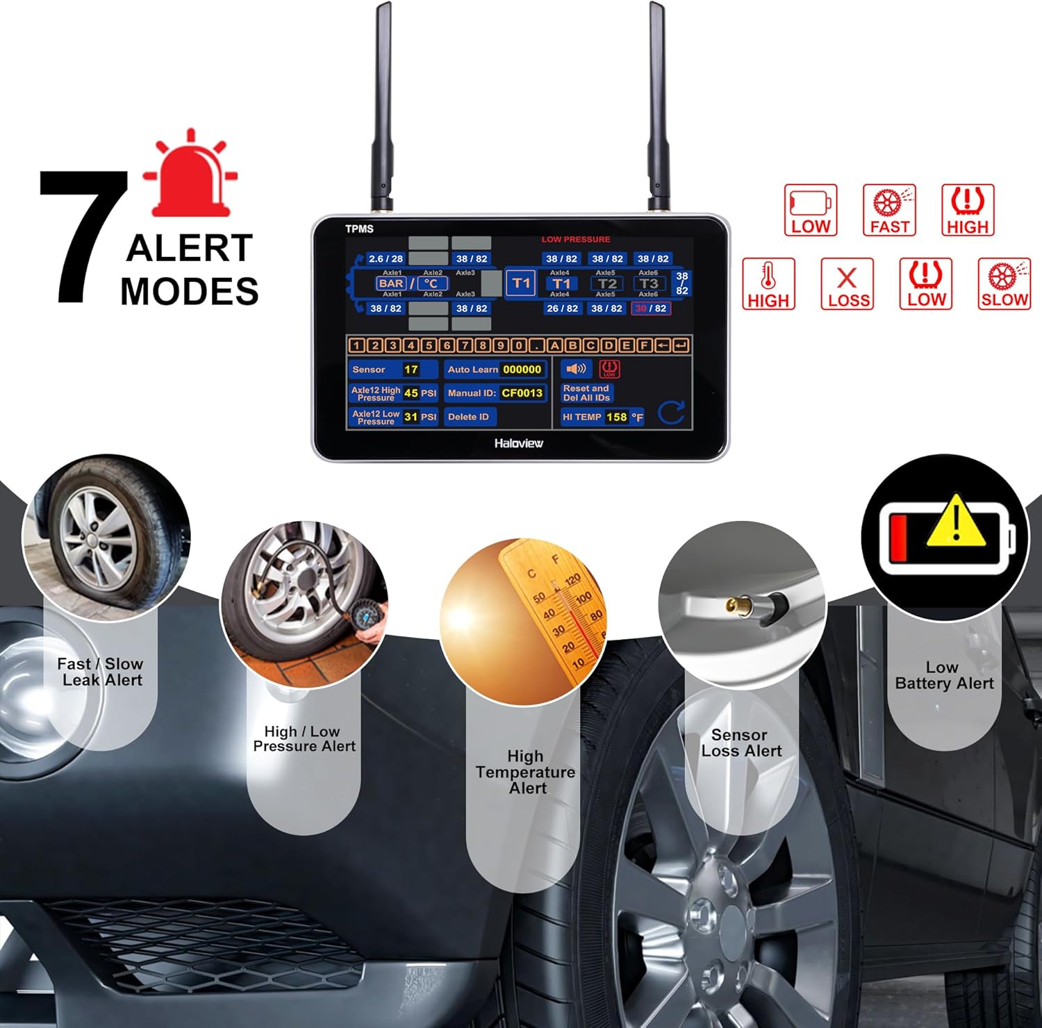 Haloview BT7 TPMS with 4 Sensors & 1080P Backup Camera Monitor