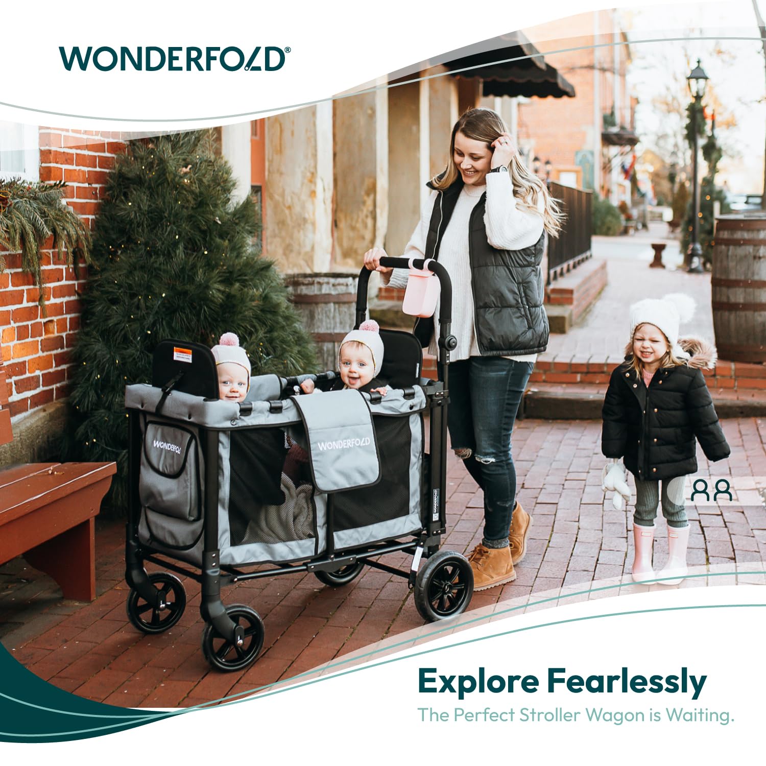 WONDERFOLD W2 Stroller Wagon, 2-Seater, Collapsible, Black