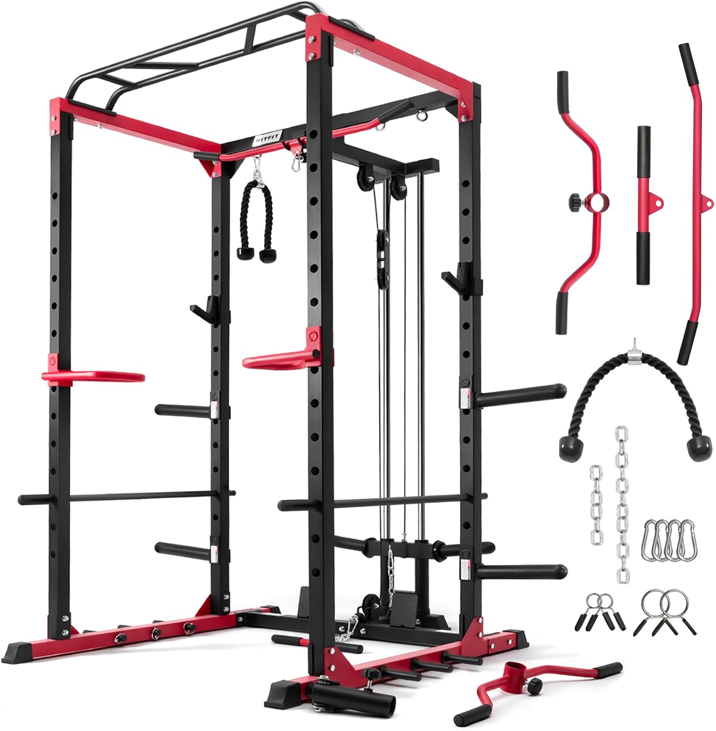 RitFit All-in-One Squat Rack, 1000lbs, LAT Pulldown, Dip Bar