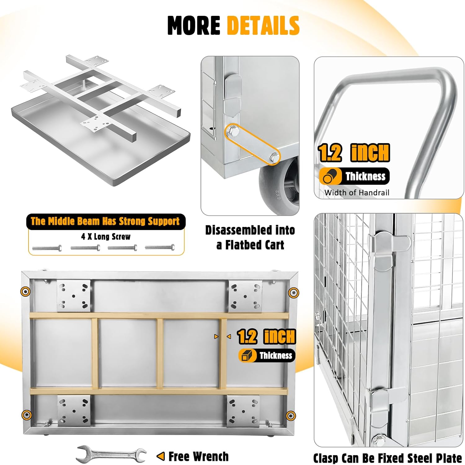 Platform Truck Cart with Cage, 6-in-1 Foldable Dolly, 1800lb Capacity