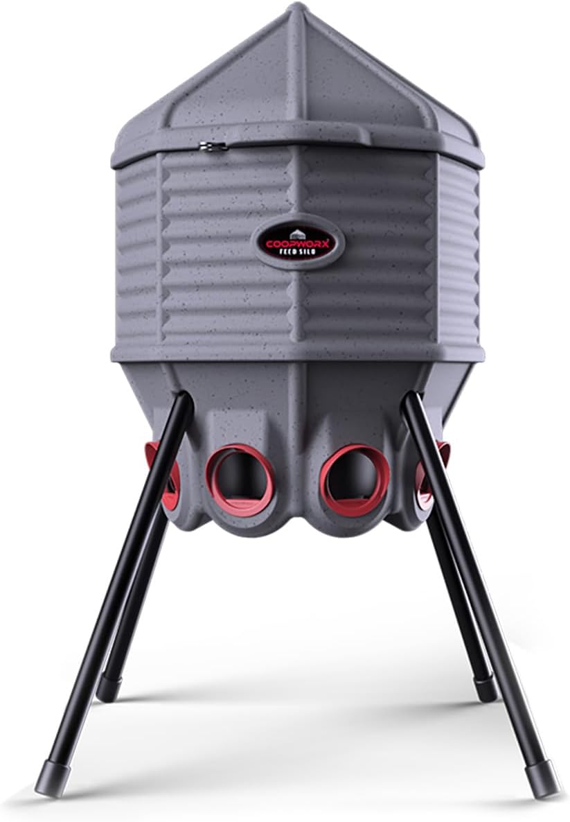 80lb Poultry Feeder, Adjustable Height, UV Stable, Weather Resistant, 8 Ports, Made in USA
