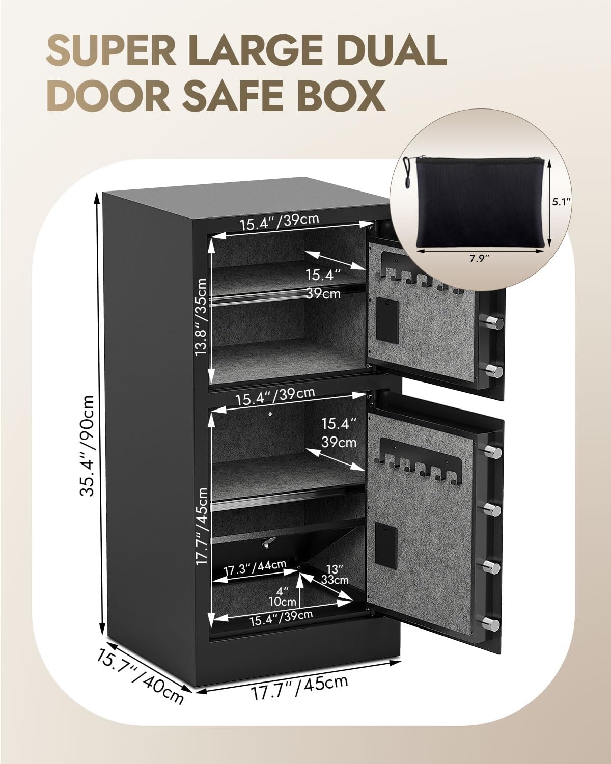8.6 Cuft Dual Door Safe Box, Fireproof, Waterproof, Removable Shelves