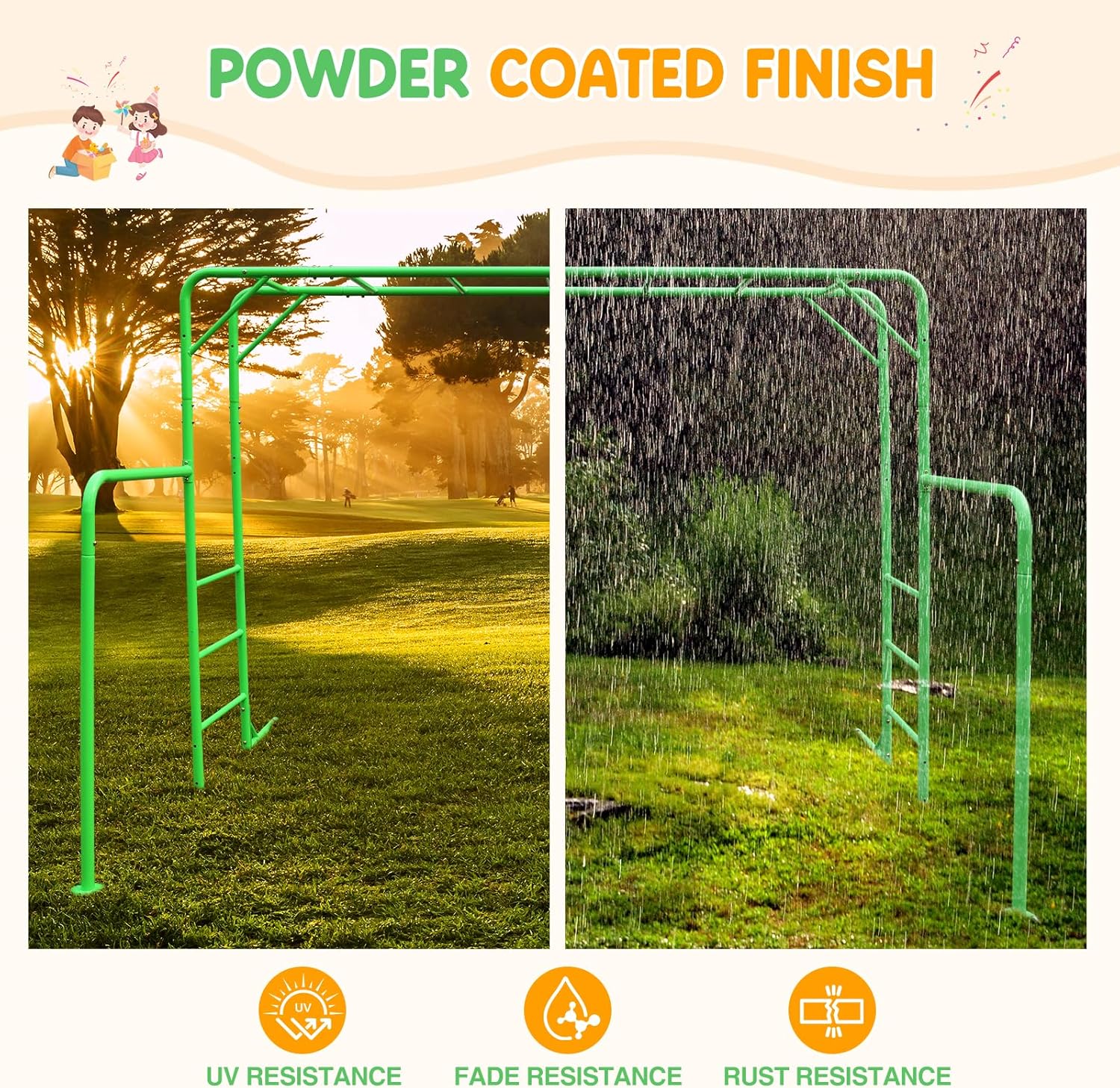 Outdoor Monkey Bar Set with Climbing Frame, Green