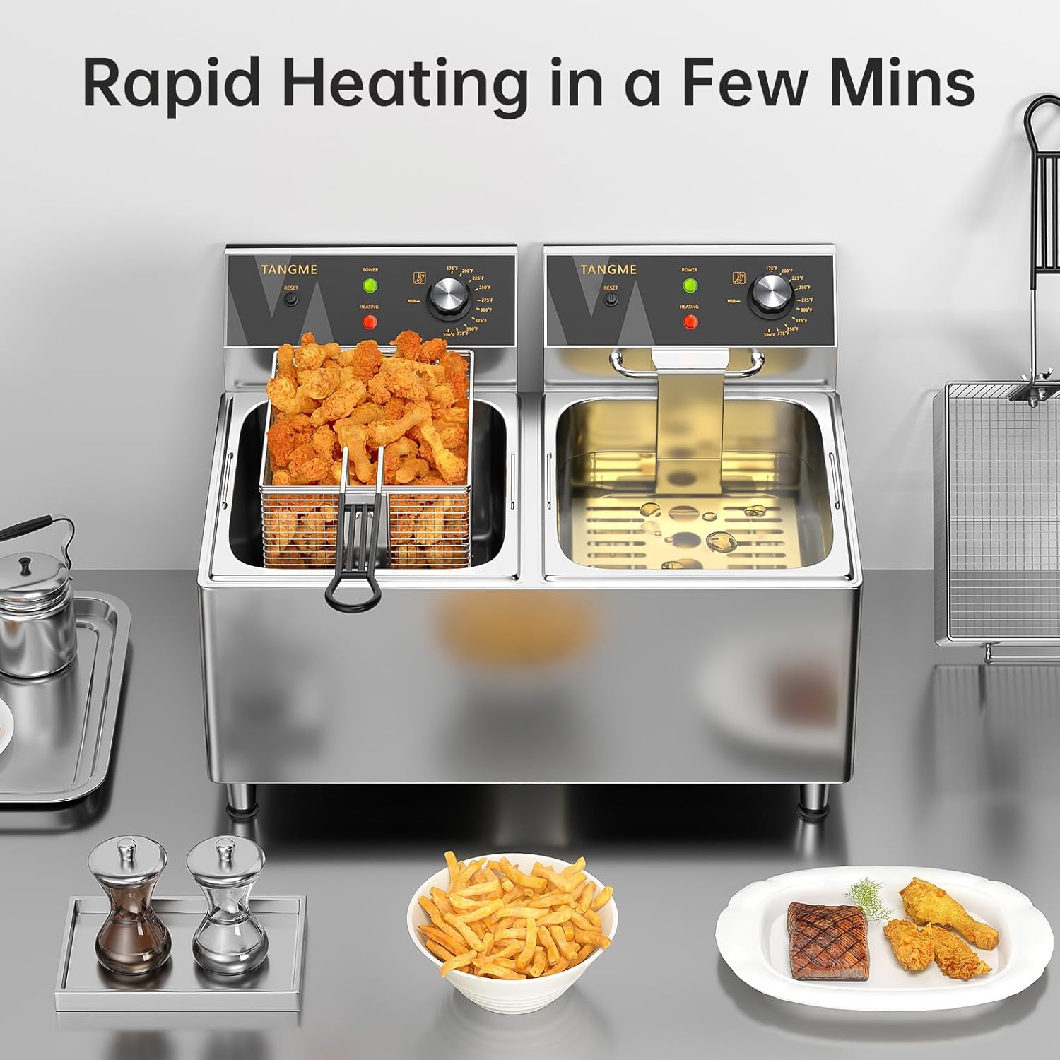 Commercial Electric Deep Fryer 3500W, 25.4Qt, Double Basket