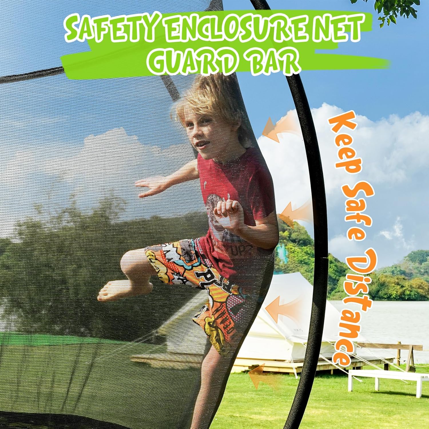 Gigu Recreational Trampoline with Net & Ladder, 10–14FT, ASTM Approved