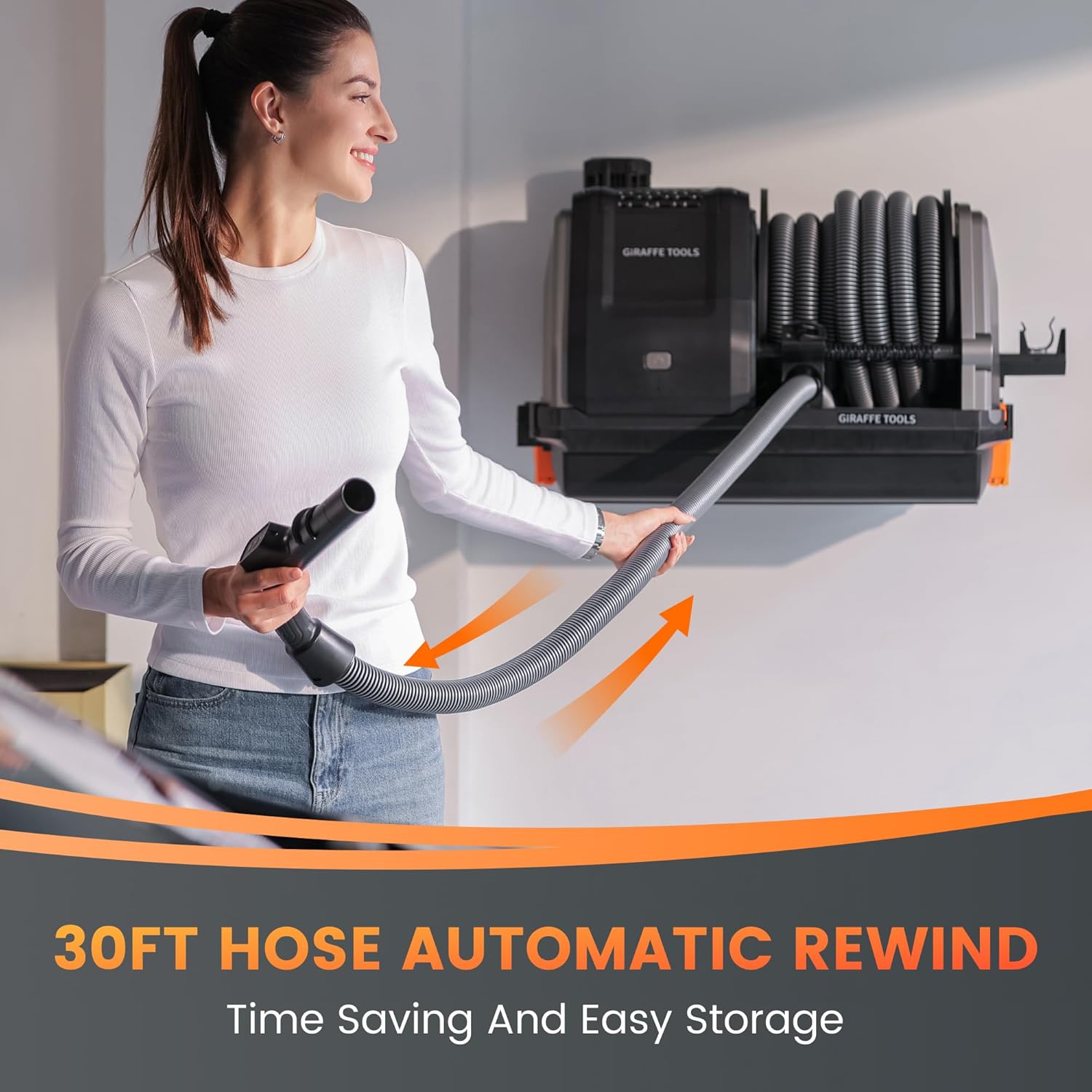 Giraffe Tools Grandstorm Wall Vacuum Cleaner, 30FT Hose, Grey