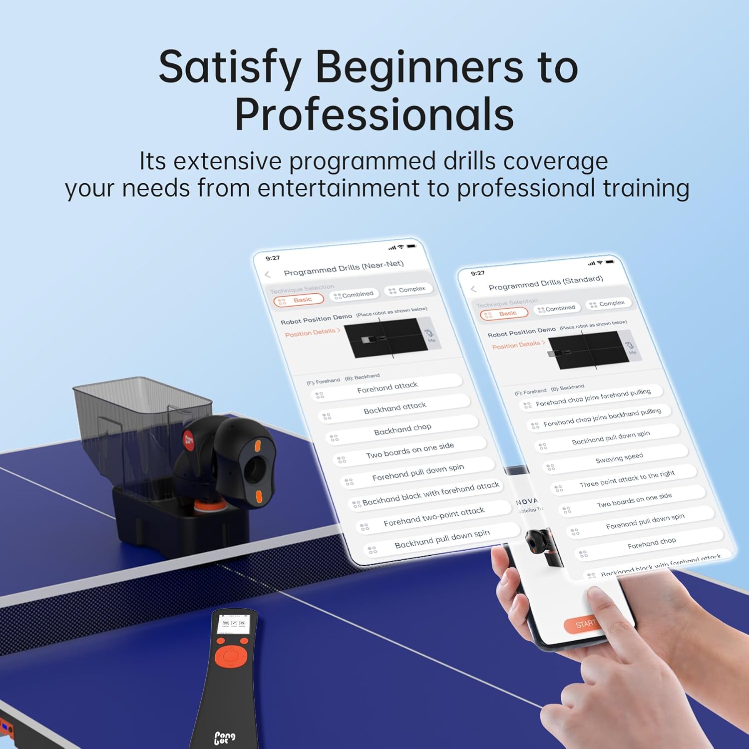 PONGBOT Table Tennis Robot, 150-Ball, App Control, 264 Routines