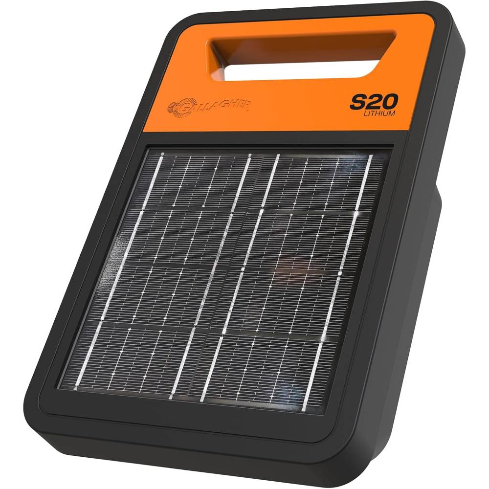 Gallagher S20 Solar Fence Charger, Powers 2 Miles, 0.2 Joule, Lithium Battery
