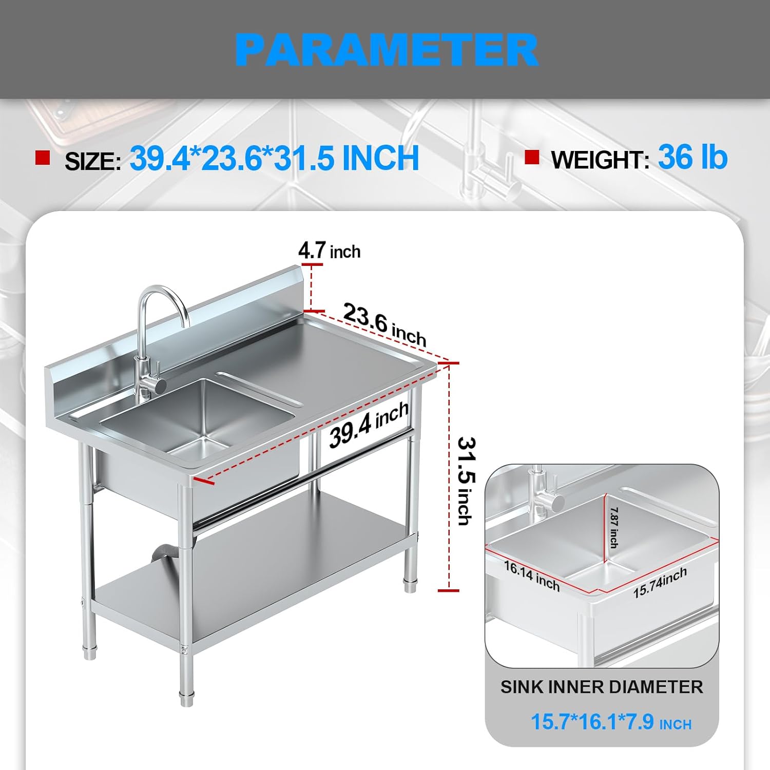 Freestanding Utility Sink with Plumbing & Storage, 39