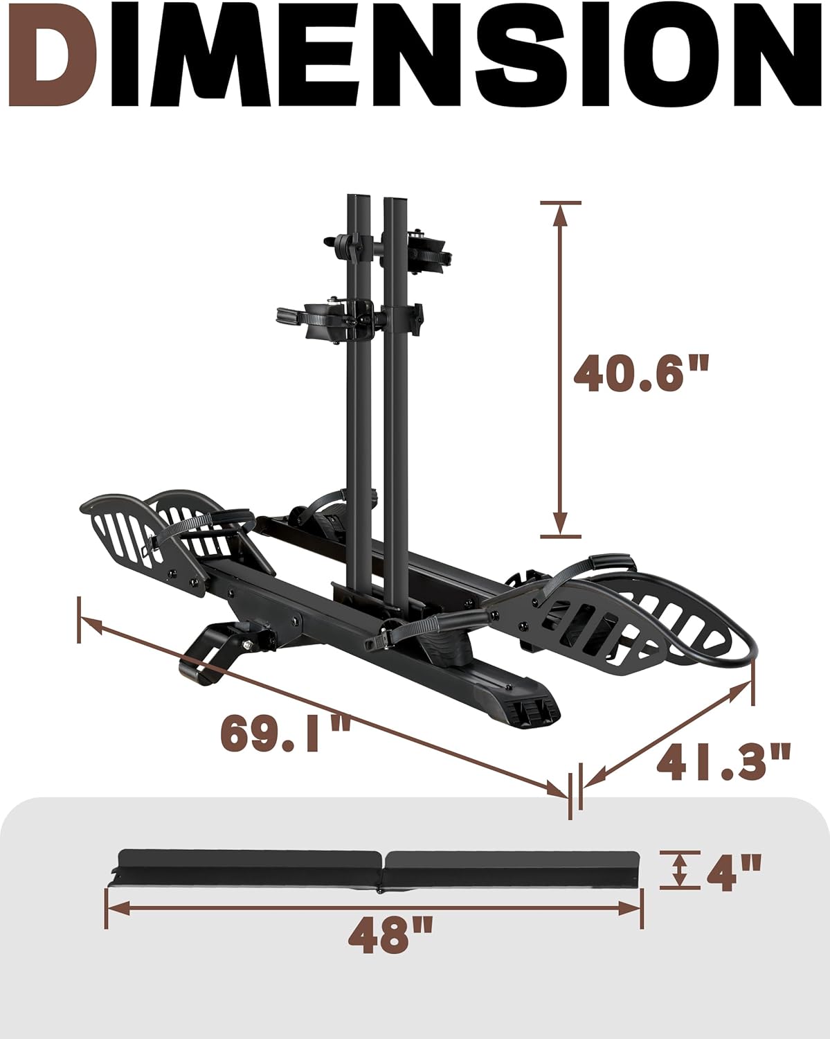 E-Bike Hitch Rack with Ramp, 2-Bike, 200lb Capacity, Foldable