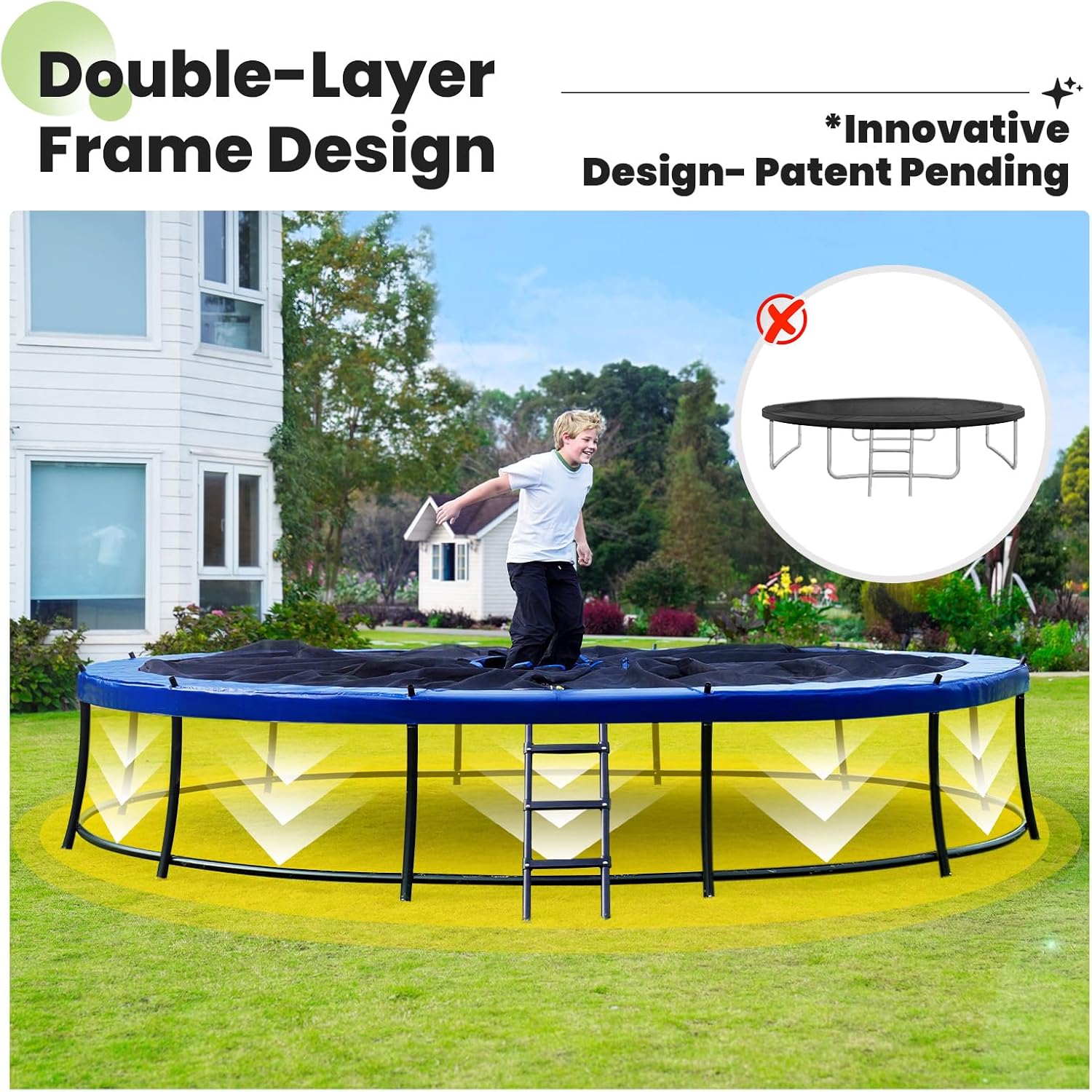 Zupapa 2025 Trampoline with Net, 1800lb Capacity, 12–16FT, No-Gap Design