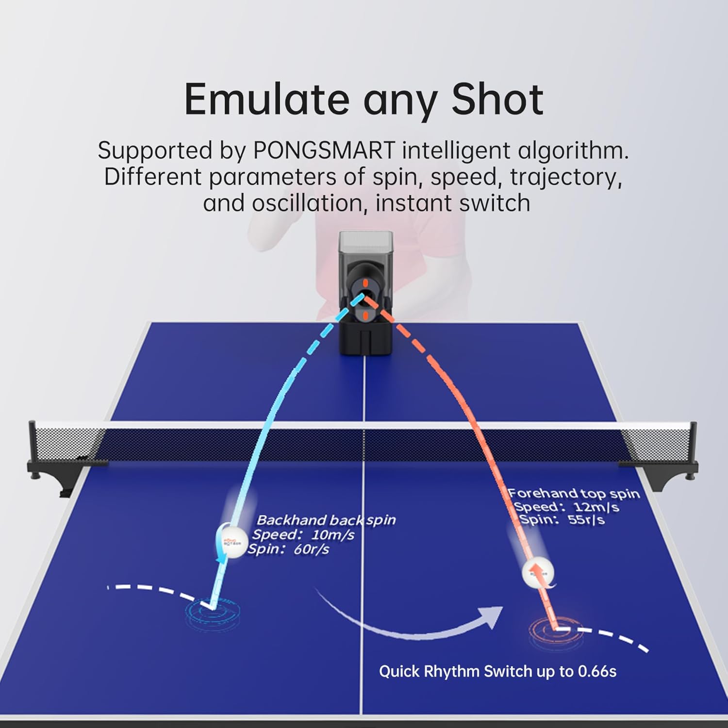 PONGBOT Table Tennis Robot, 150-Ball, App Control, 264 Routines