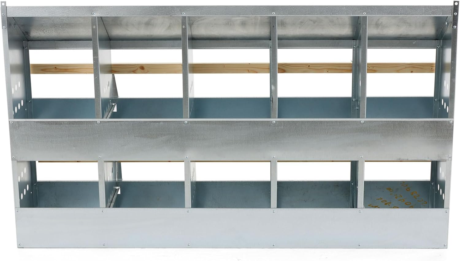 Brower 2-Tier 10-Hole Chicken Nesting Box, 50–60 Hen Capacity, Galvanized