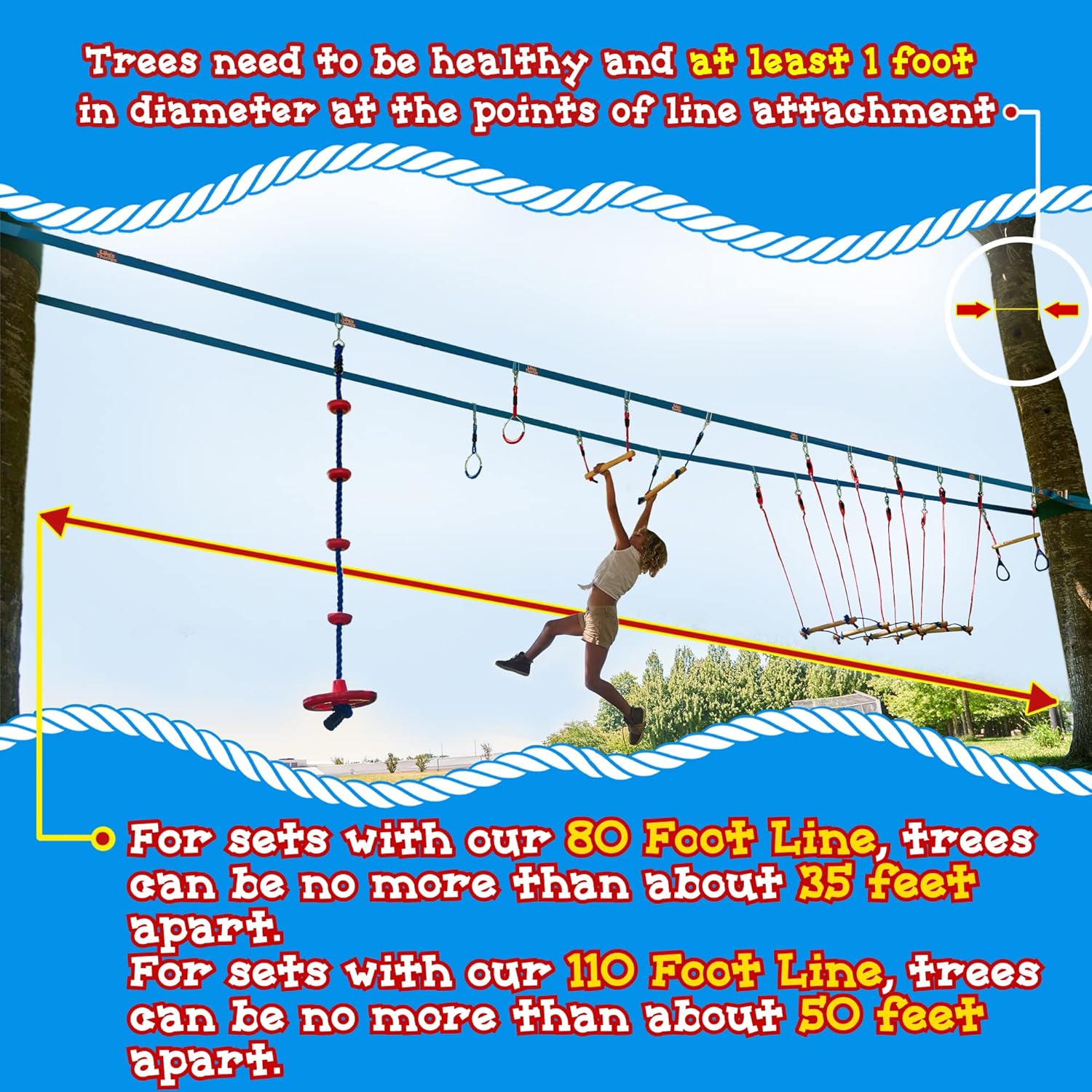 Double Slackline Ninja Obstacle Course, 110 Ft with Monkey Bars