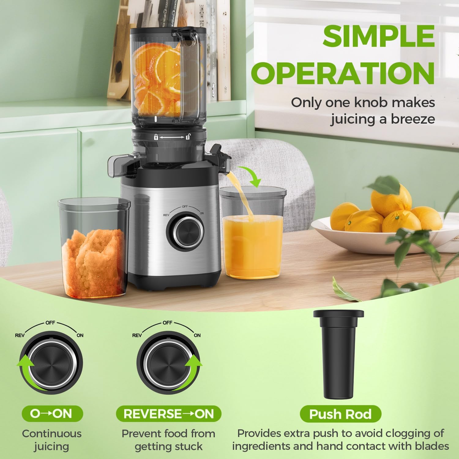 Cold Press Juicer for Whole Fruits & Vegetables, BPA-Free