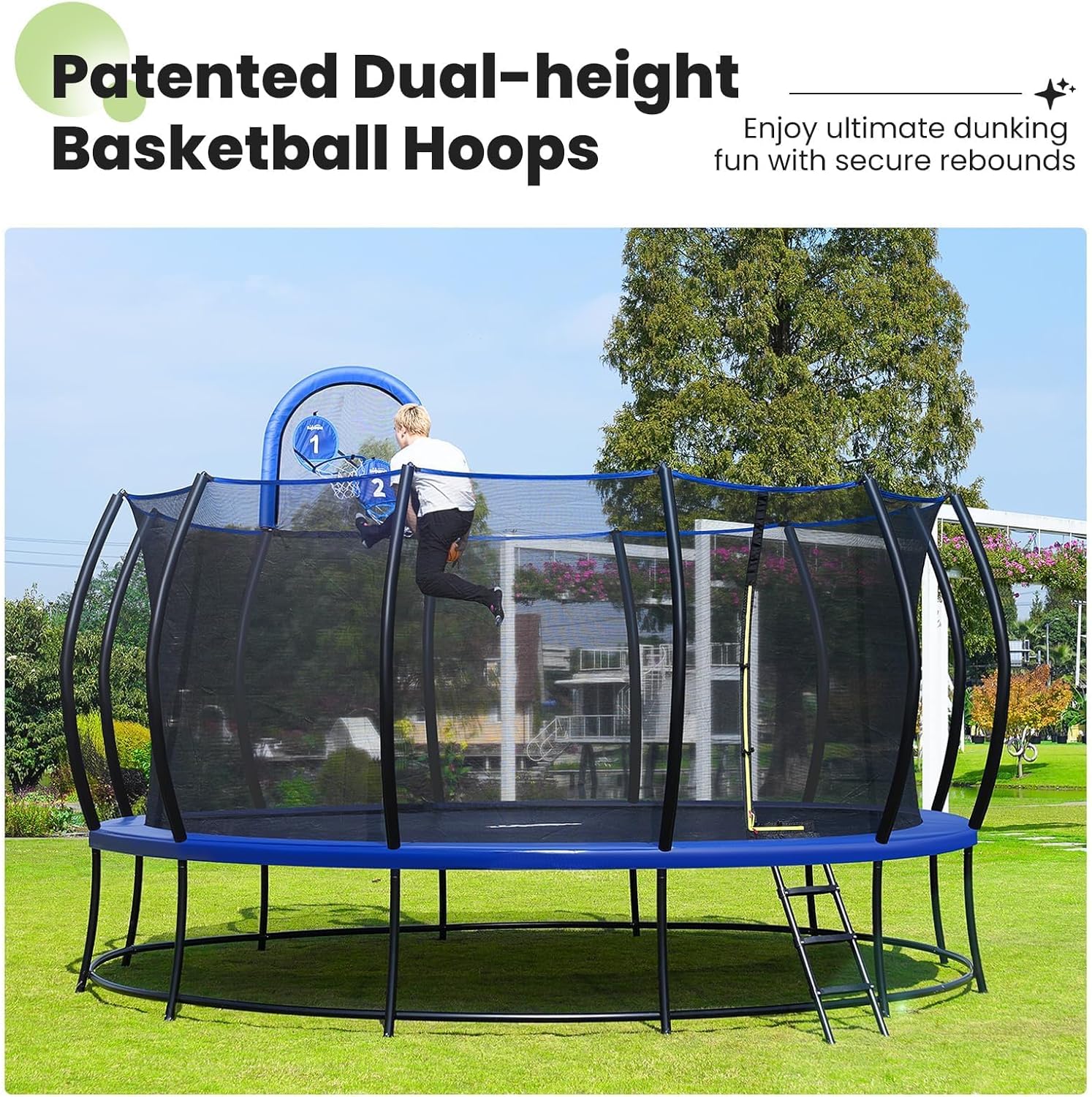 Zupapa 2025 Trampoline with Net, 1800lb Capacity, 12–16FT, No-Gap Design
