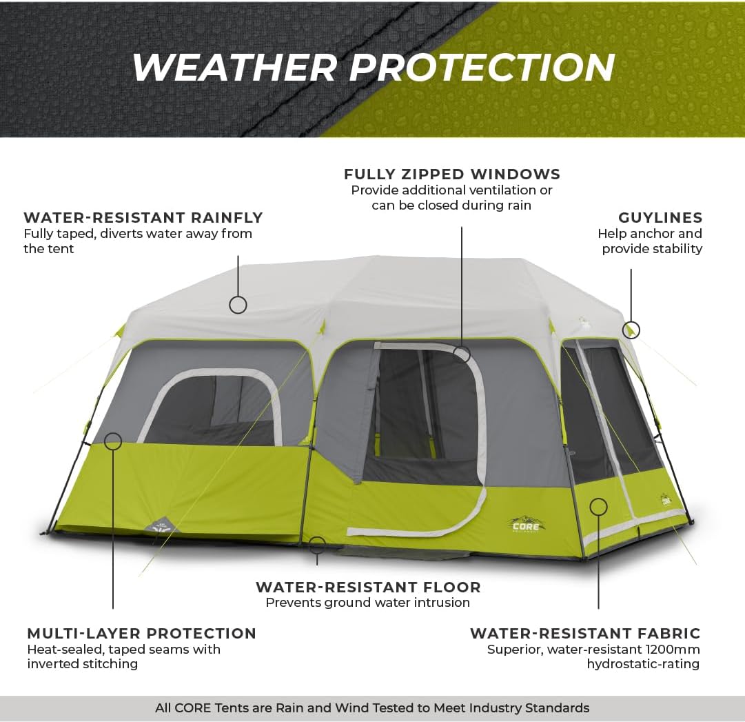 Core 9-Person Instant Cabin Tent, 14'x9', Green