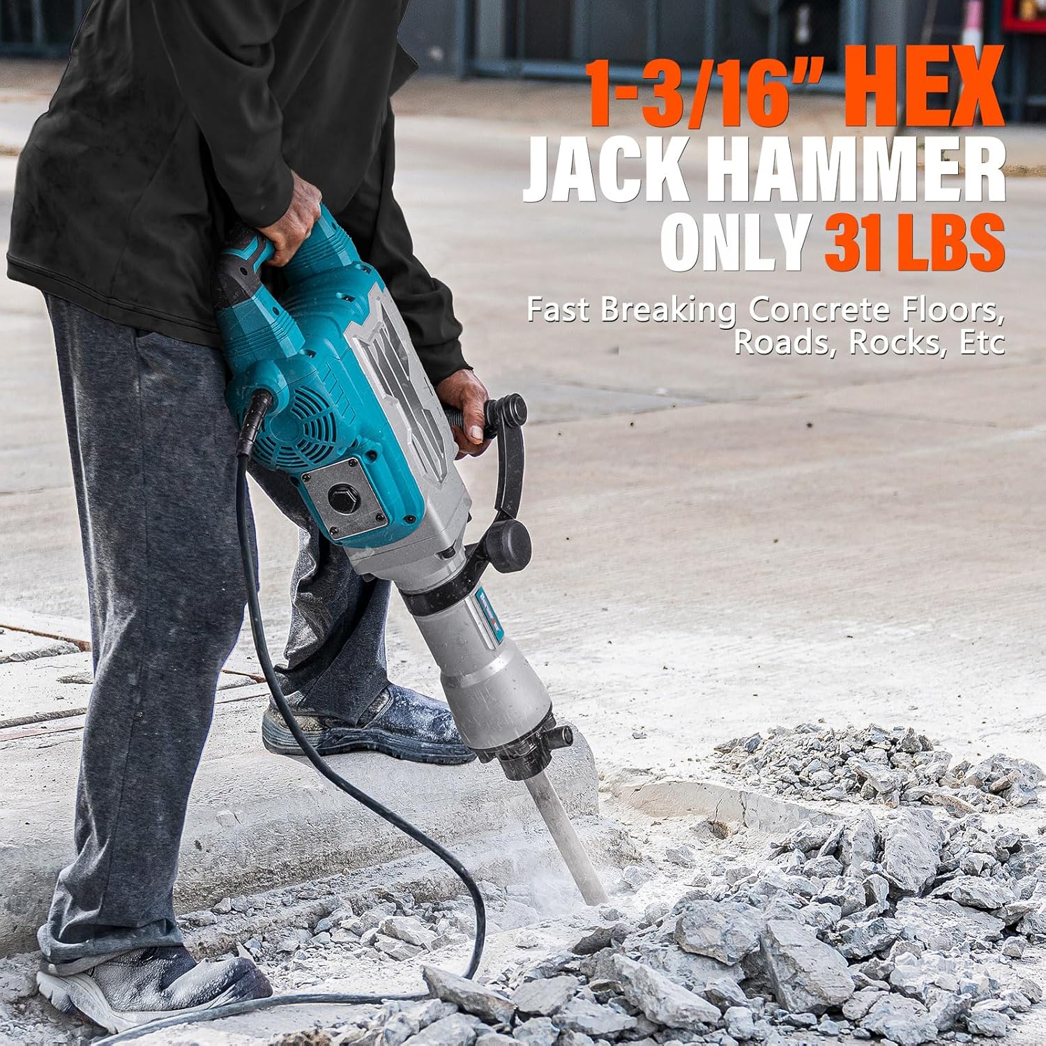 Berserker 1700W Demolition Jack Hammer, 30lb, 14A, Chisels Included