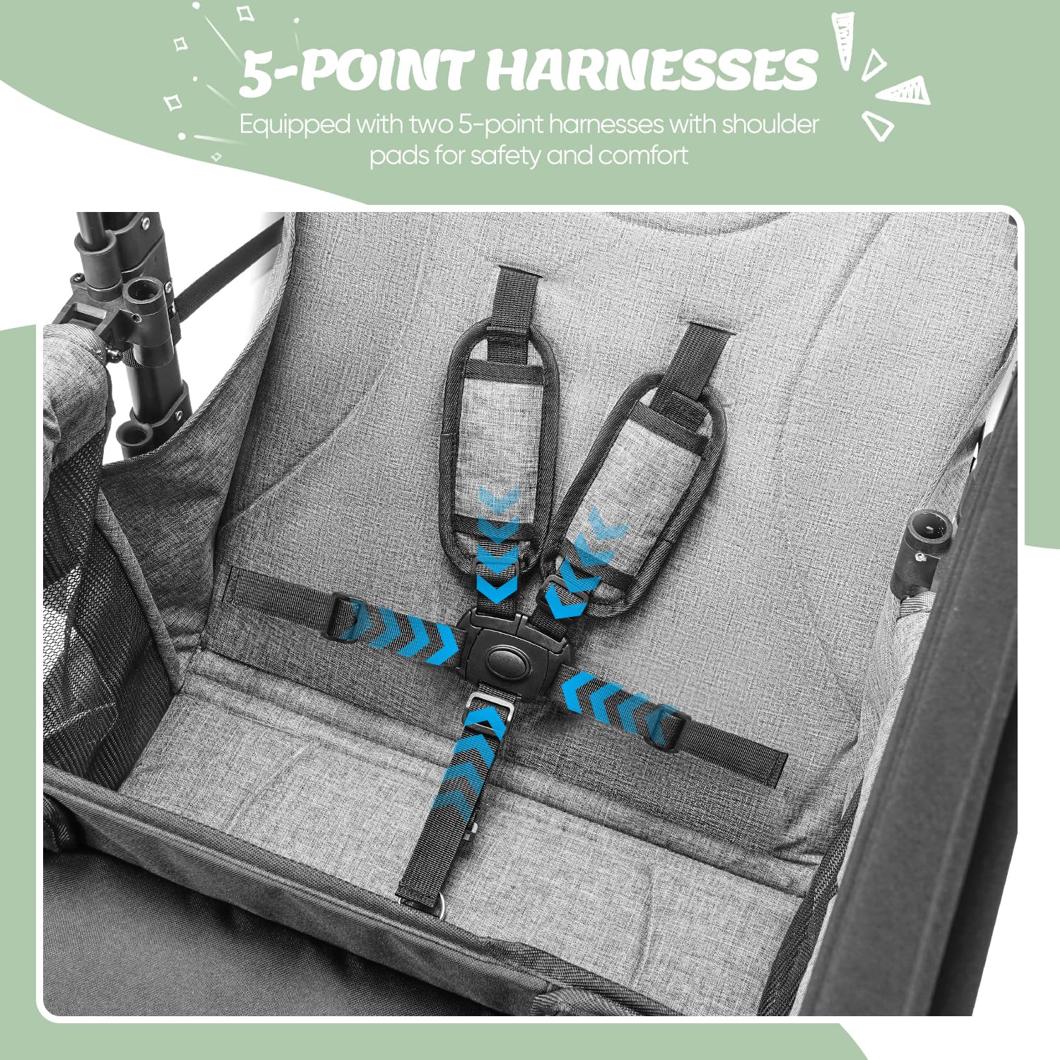 Wagon Stroller for 2 Kids, Canopy, Bassinet, Tray, All-Terrain Wheels