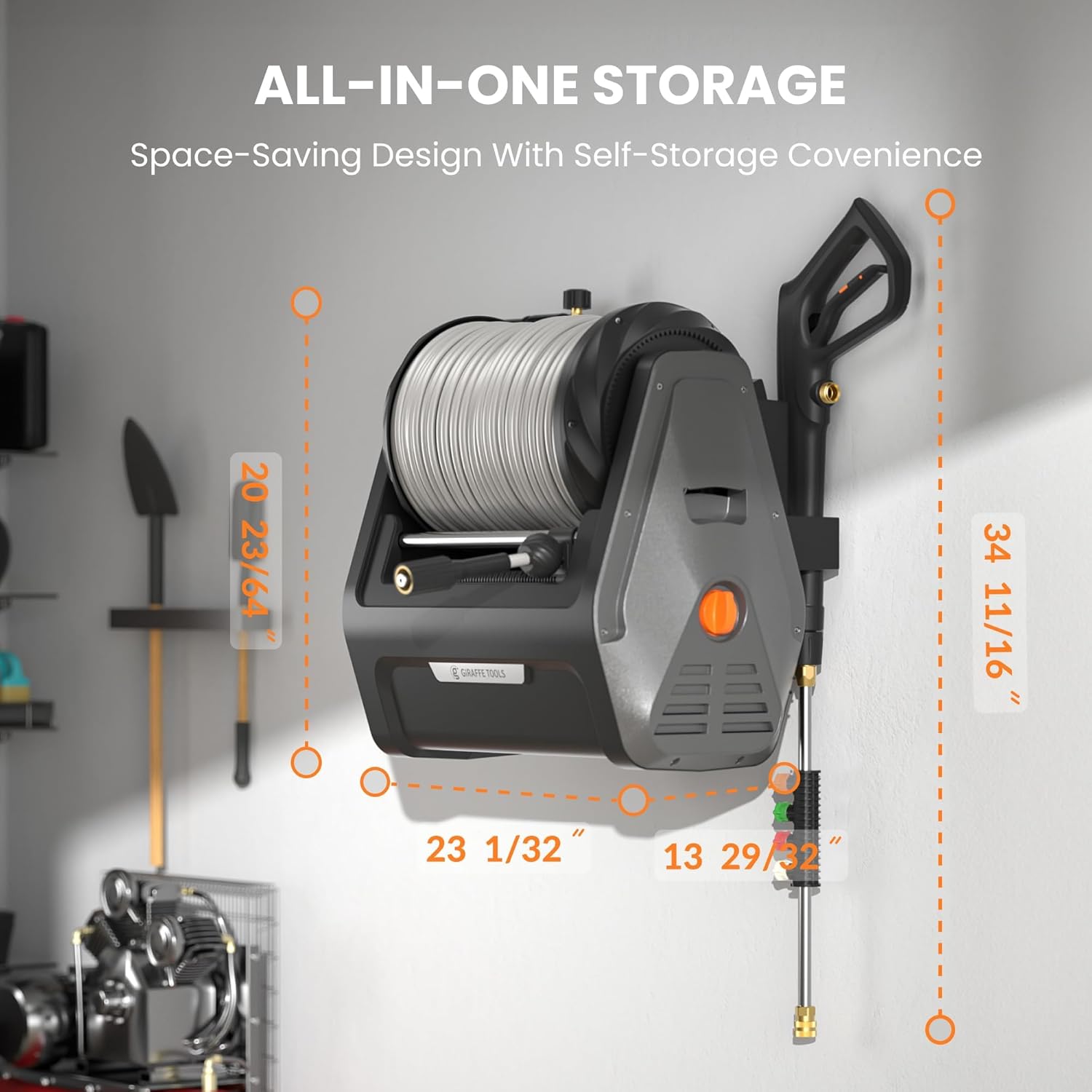 Giraffe Tools Grandfalls Wall Mount Pressure Washer, 2900PSI, 100FT Hose