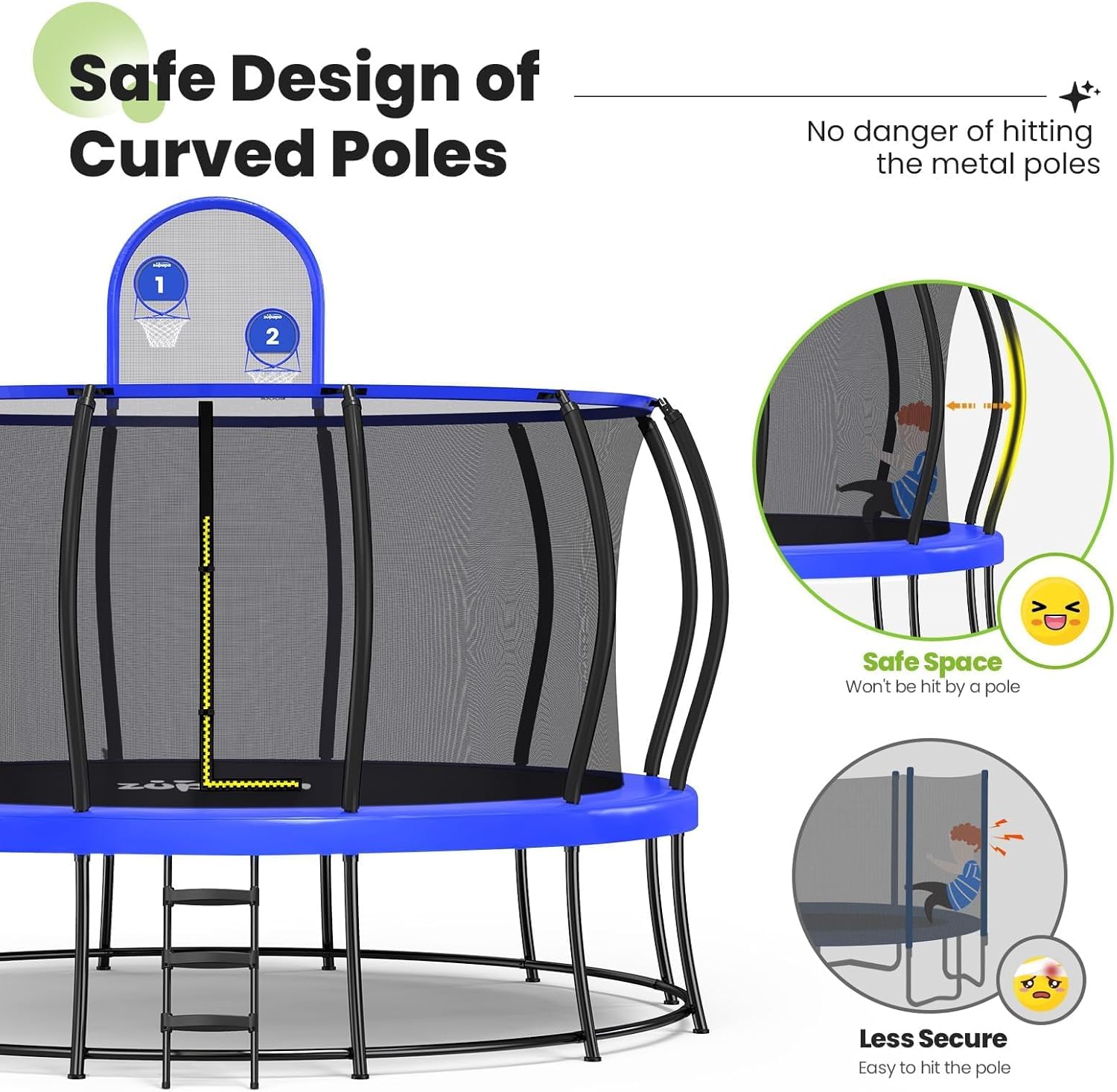 Zupapa 2025 Trampoline with Net, 1800lb Capacity, 12–16FT, No-Gap Design