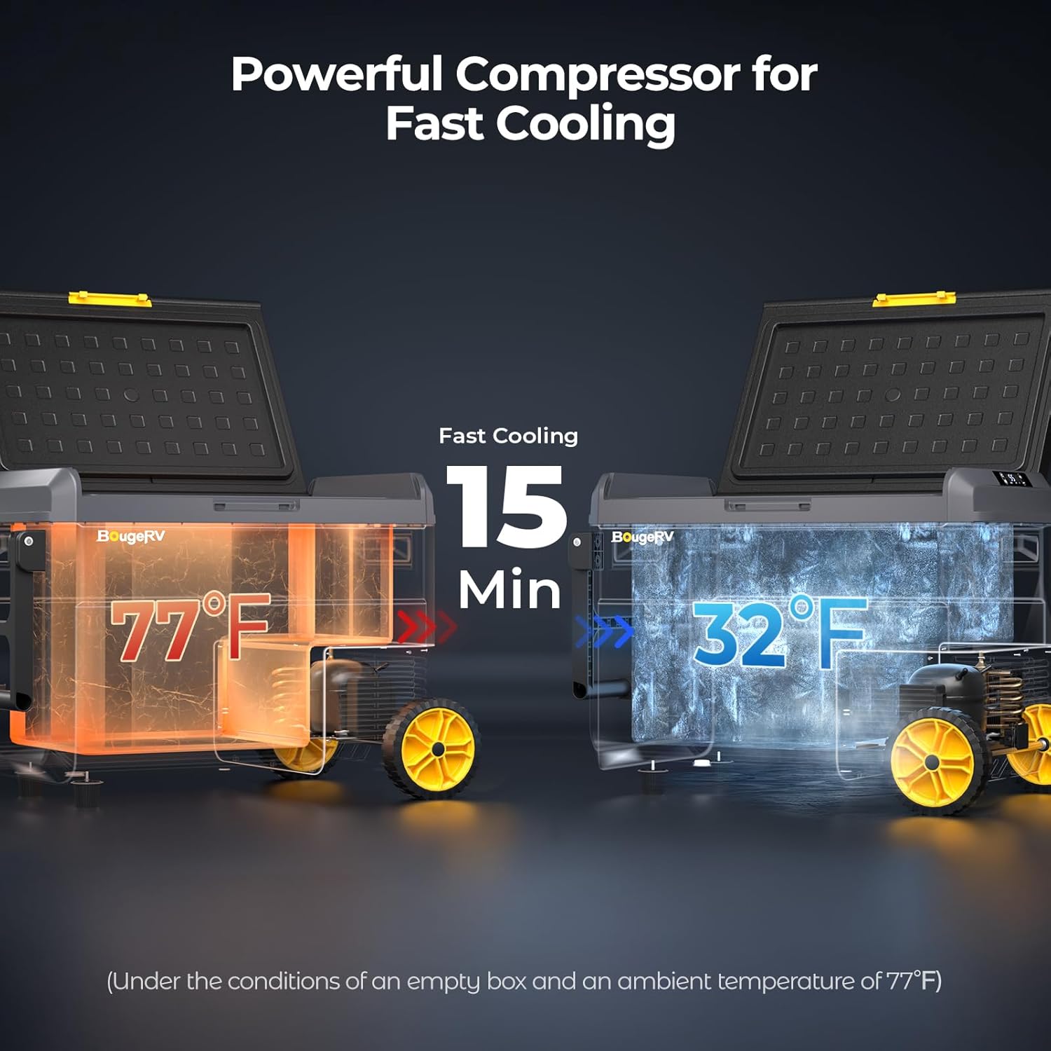 BougeRV 12V 53Qt Car Refrigerator with APP Control & Wheels