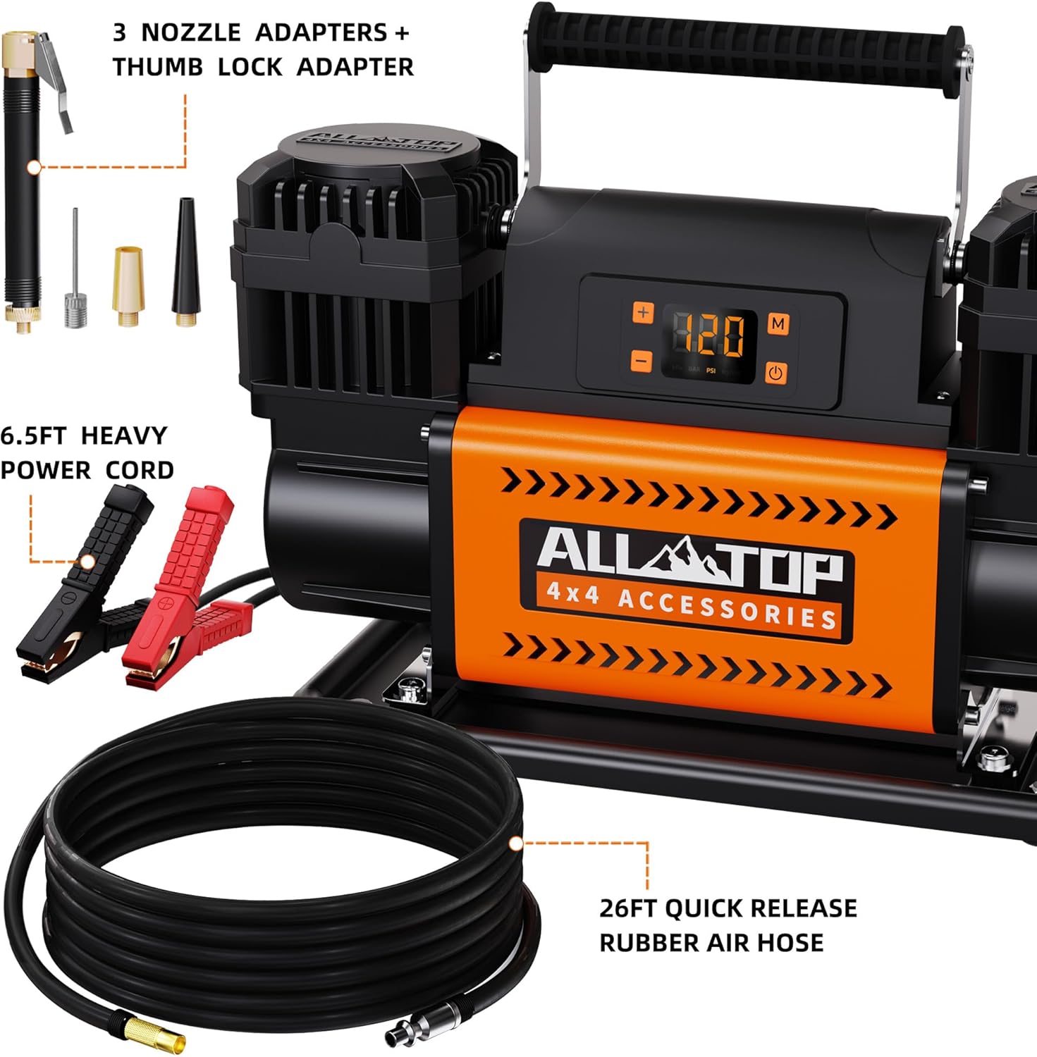 ALL-TOP 12V Air Compressor with LCD, 150PSI, Dual Cylinder