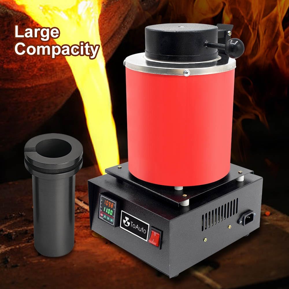 TOAUTO 3KG Gold Melting Furnace, 1400W, Graphite Crucible