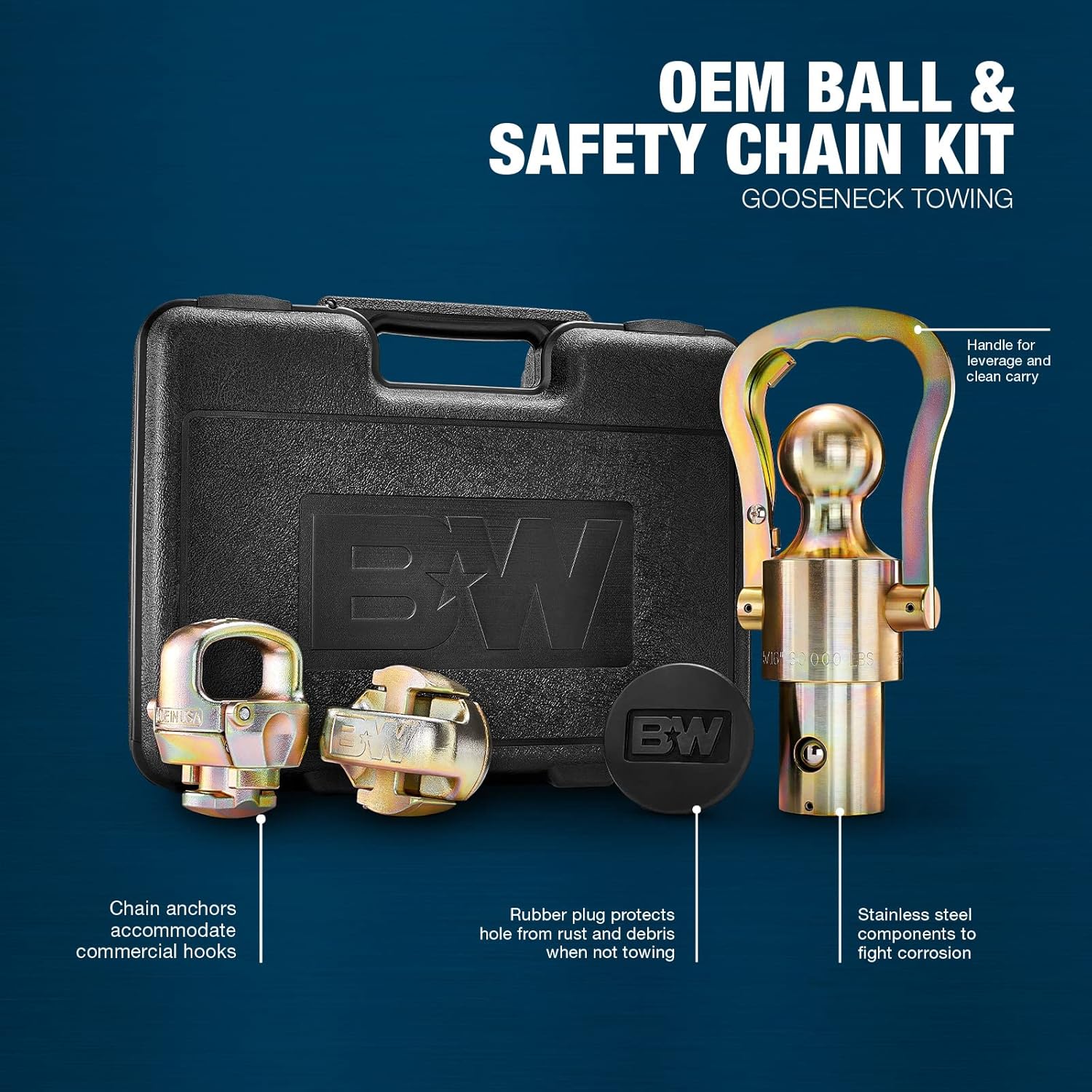 B&W GNXA2061 Gooseneck Ball & Chain Kit for Ford/GM/Nissan