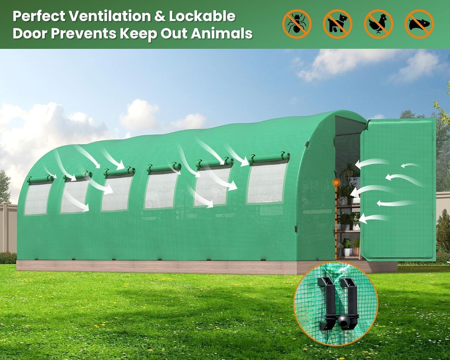 HOWE Heavy Duty Tunnel Greenhouse Kit, 26x10x7FT, Watering System