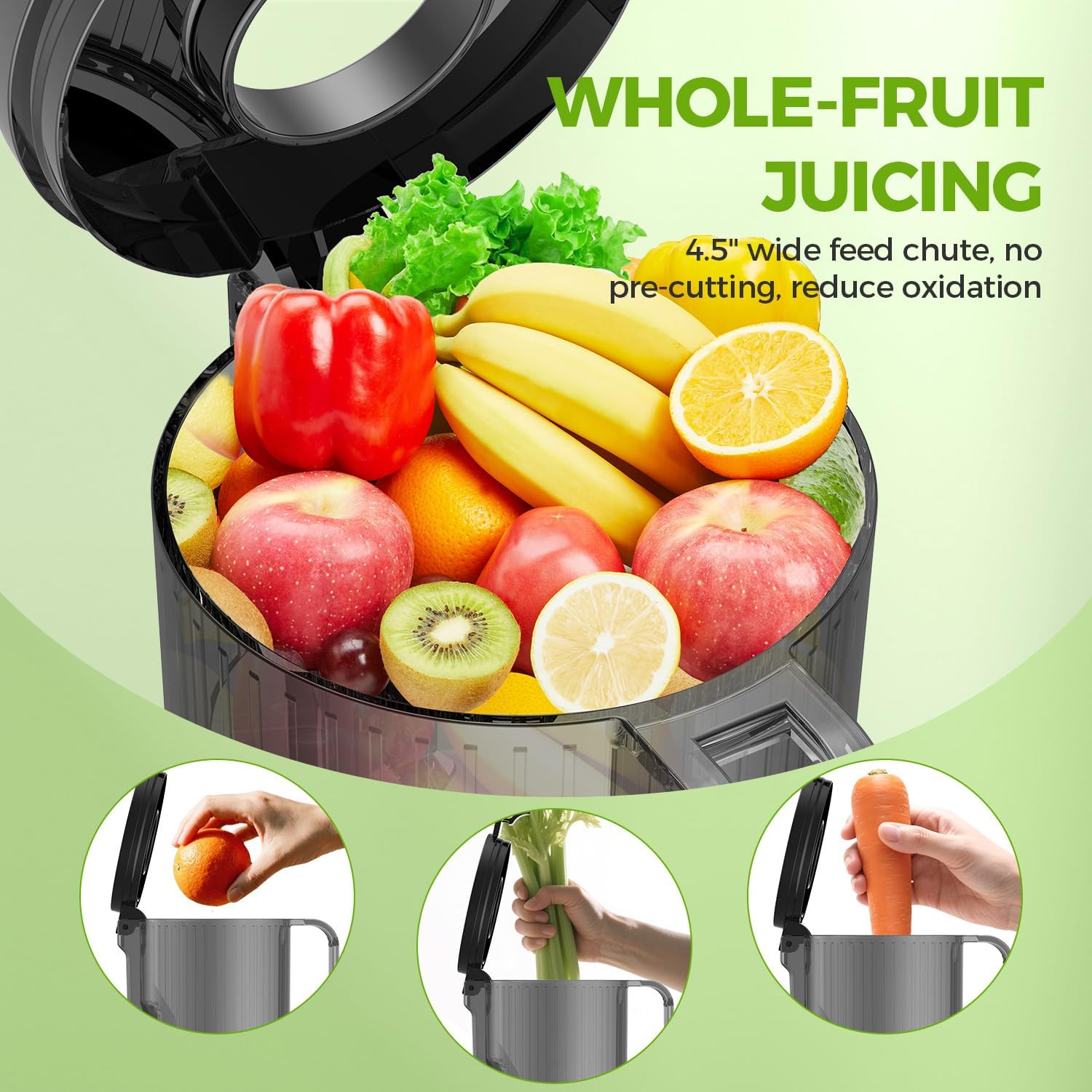 Cold Press Juicer for Whole Fruits & Vegetables, BPA-Free