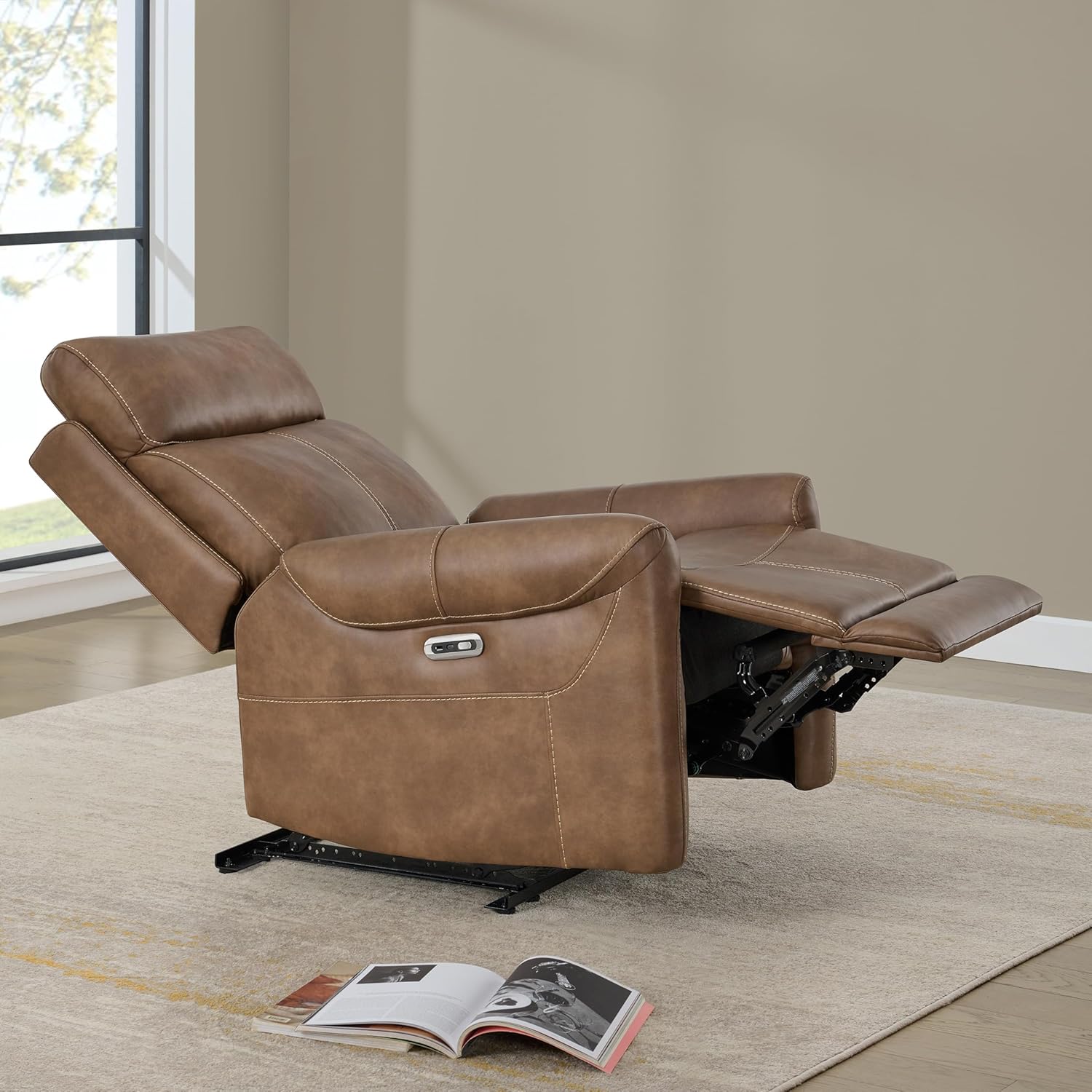Leather Recliner Chair with USB, Wall Hugger, Electric Power
