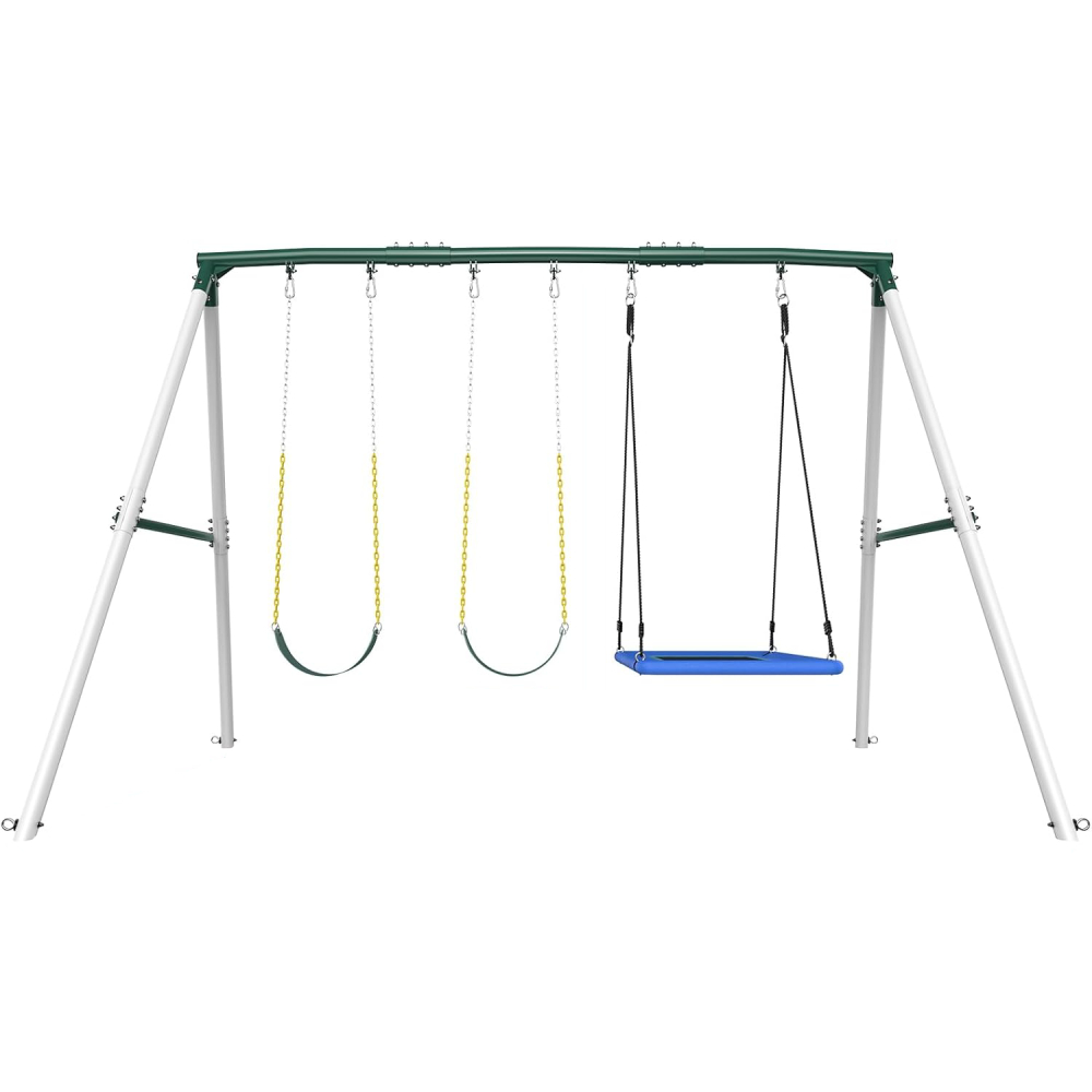 Hapfan 7.3ft Heavy Duty Swing Set with 3 Swings, Metal Frame