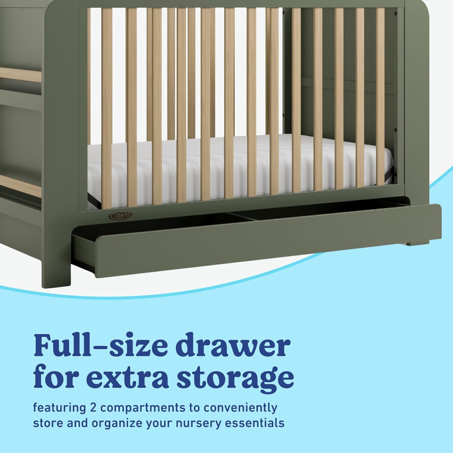 Graco Read-with-Me 4-in-1 Convertible Crib with Drawer, Olive/Driftwood