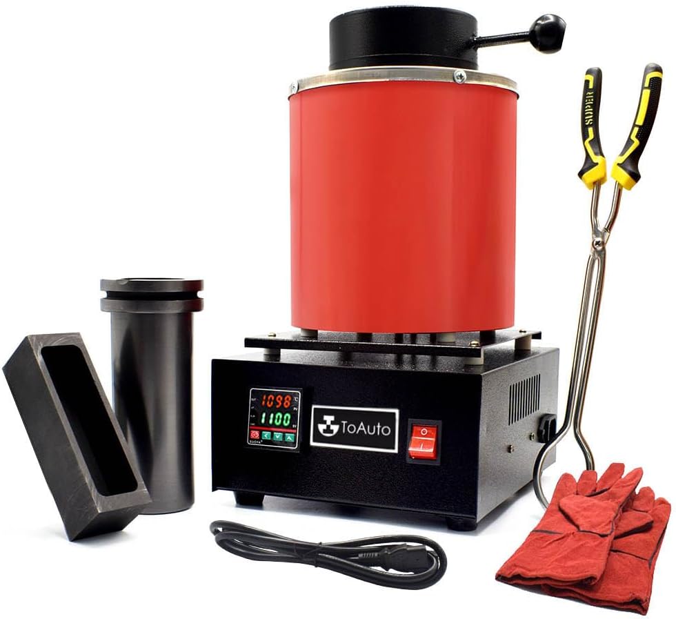 TOAUTO 3KG Gold Melting Furnace, 1400W, Graphite Crucible