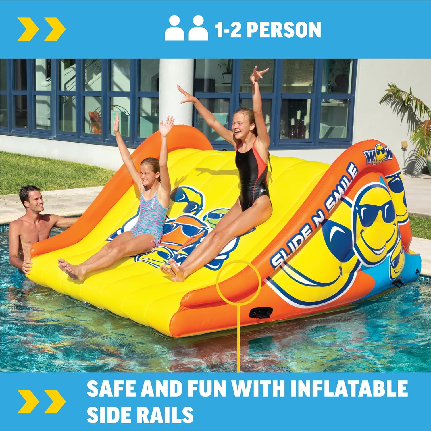 WOW Sports Slide N Smile Inflatable Water Slide, 9ft, 2 Lanes
