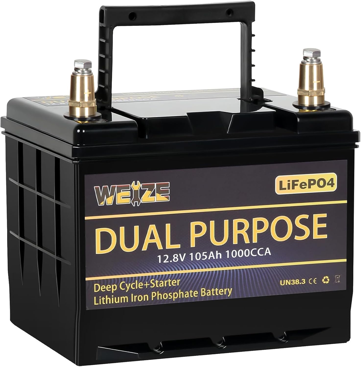 WEIZE 12V 105AH LiFePO4 Battery, Dual Purpose, Smart BMS