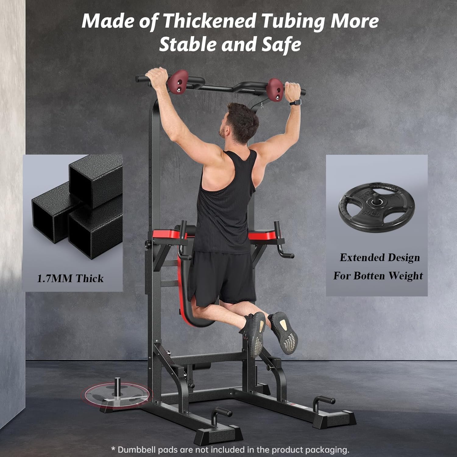 Pooboo Power Tower Dip Station, Pull-Up Bar, Supine Board, Adjustable