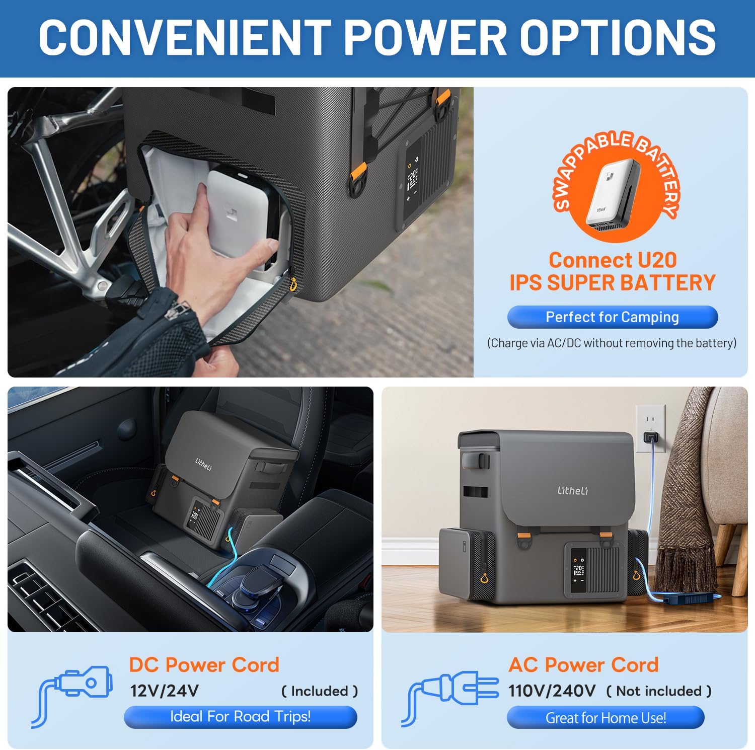 LiTHELi 12V 21Qt Car Refrigerator with 2 Batteries, SE Grey