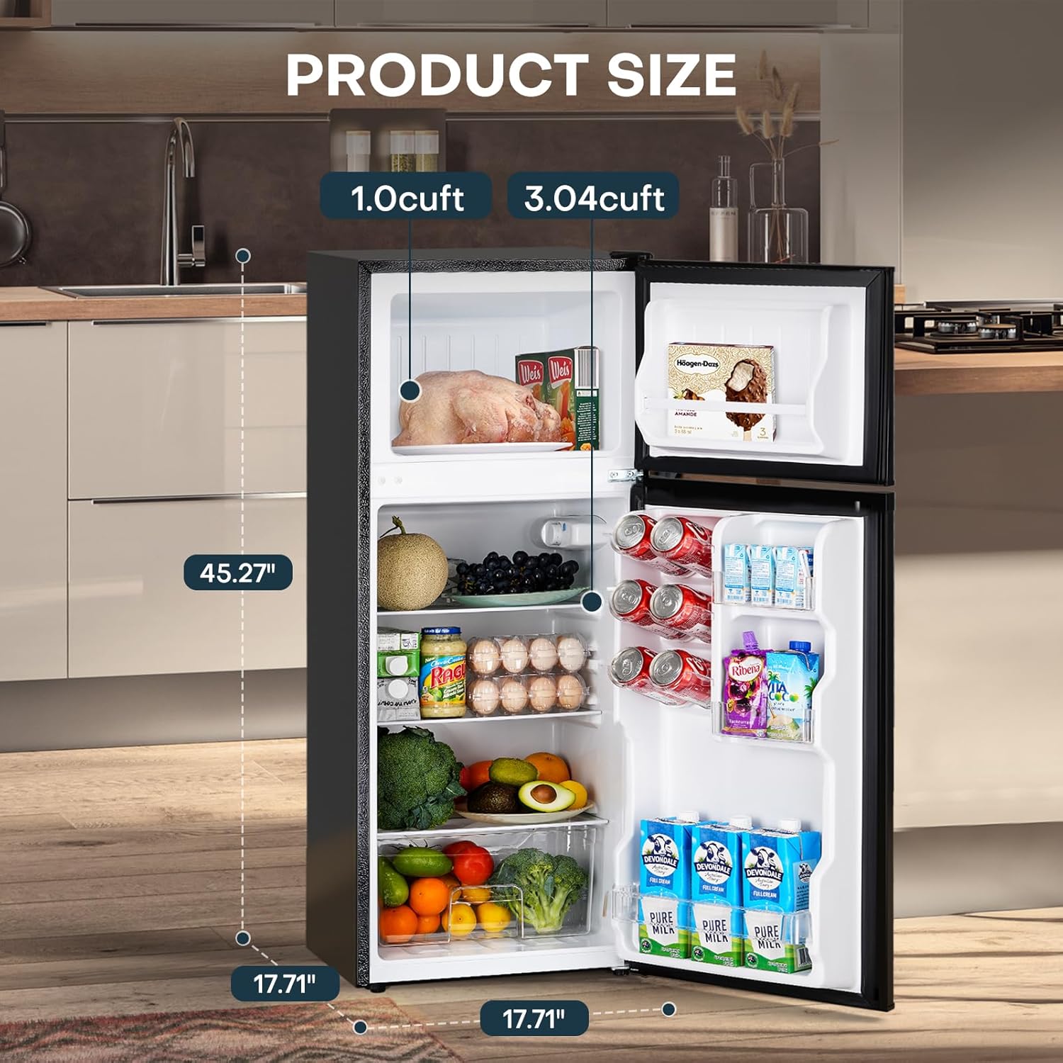 Upstreman 4.0 Cu.Ft Mini Fridge with Freezer, Black