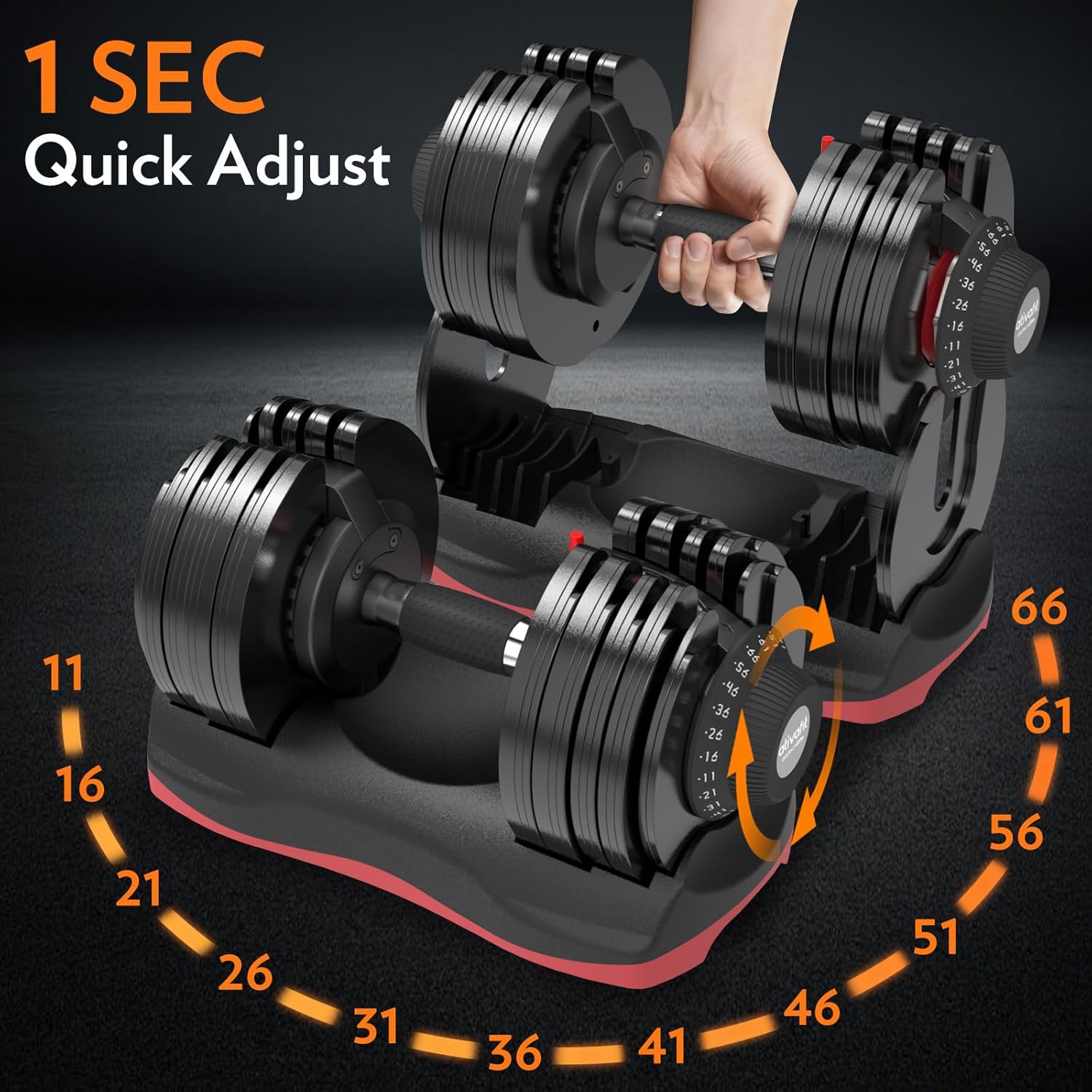 Ativafit Adjustable Dumbbell Set, 27.5–88lbs, Quick Dial, Space Saving